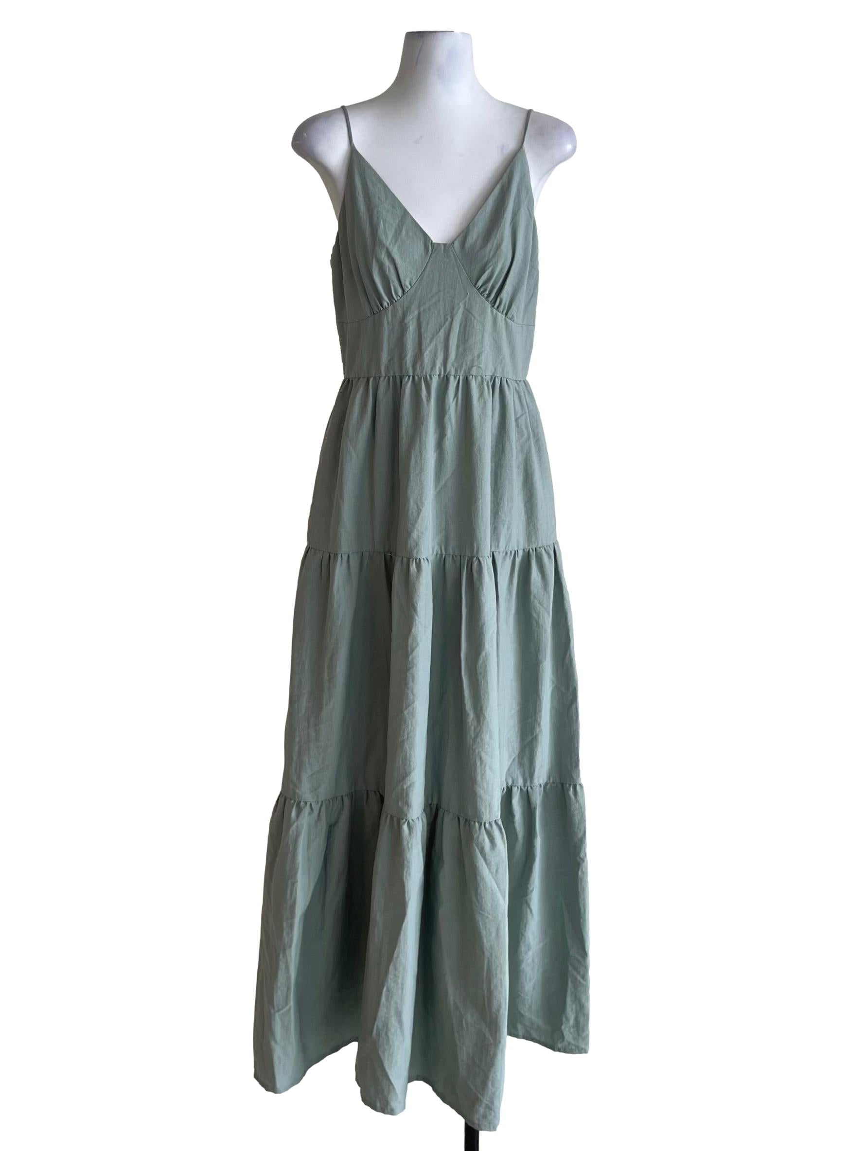 Pistachio Green Spaghetti Strap A-Line Dress