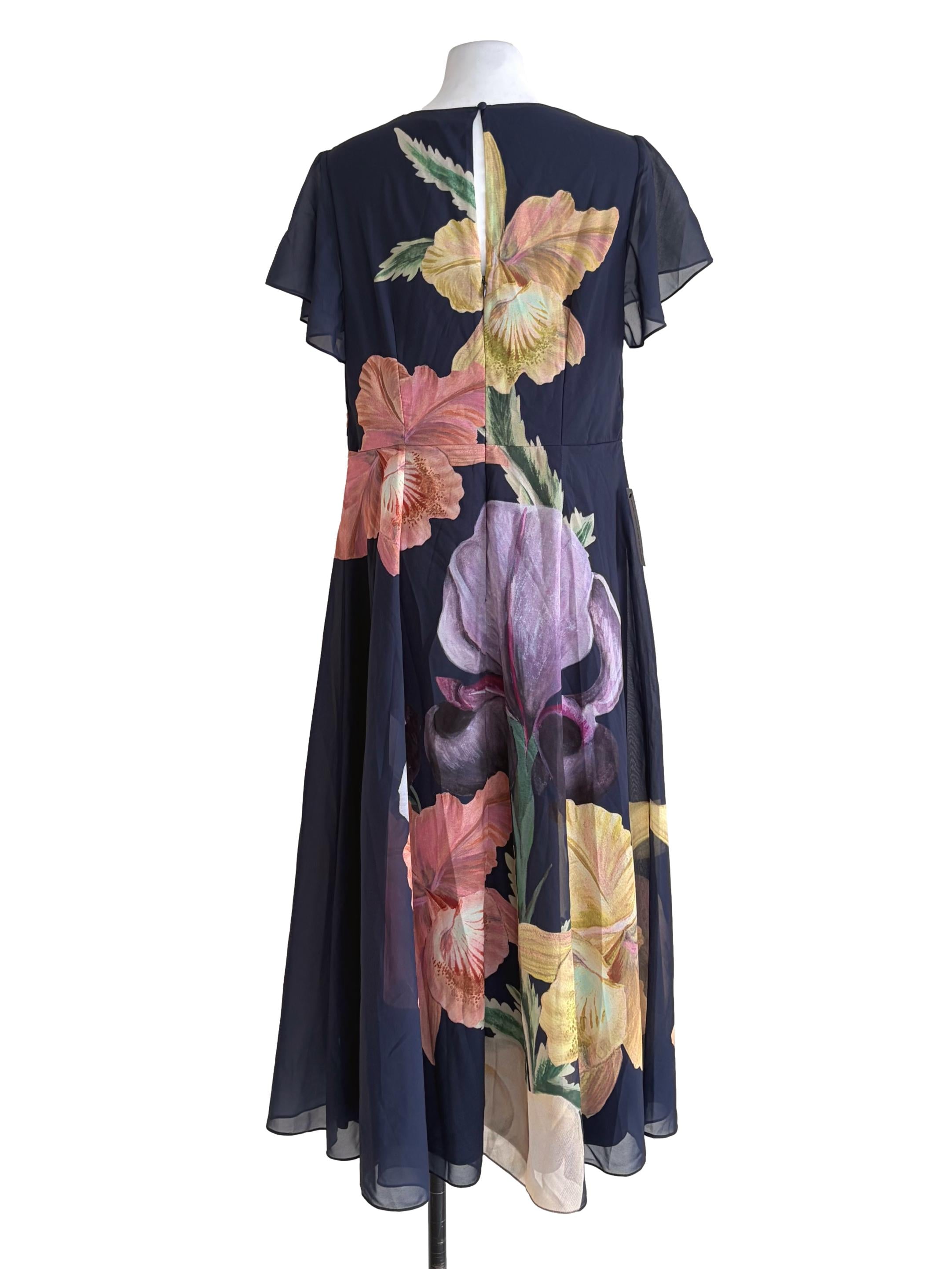 Denim Blue Floral Pattern Empire Dress