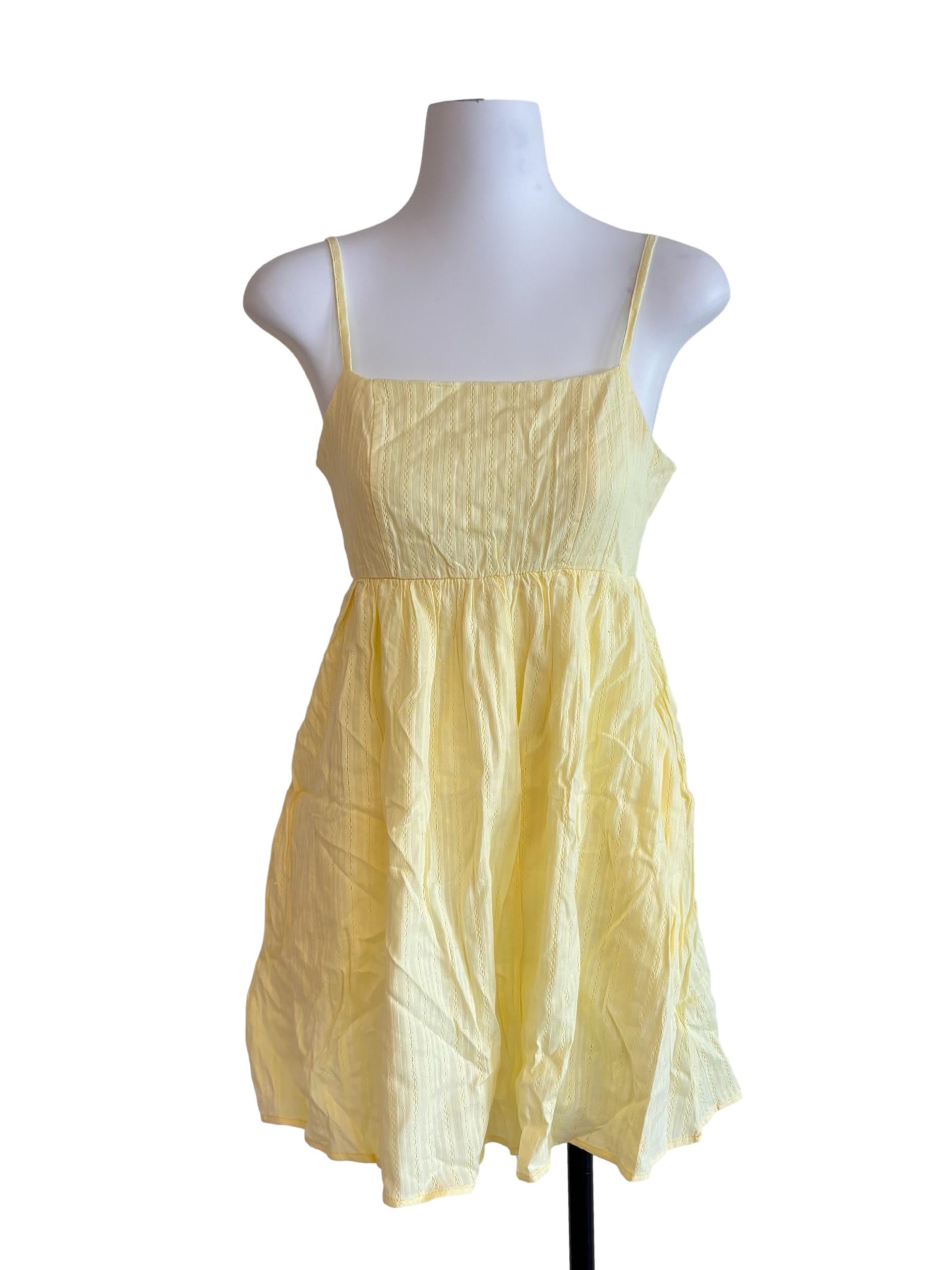Lemon Yellow Embroidery Detail Mini Dress