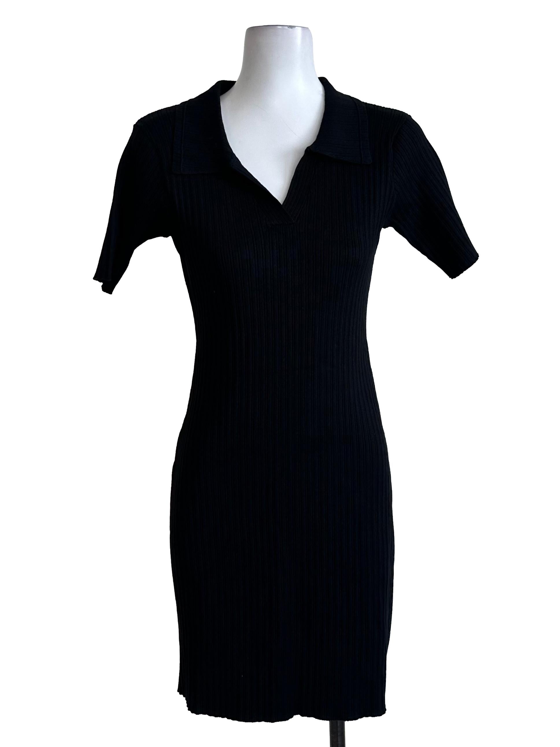 Rich Black Collar Knit Dress