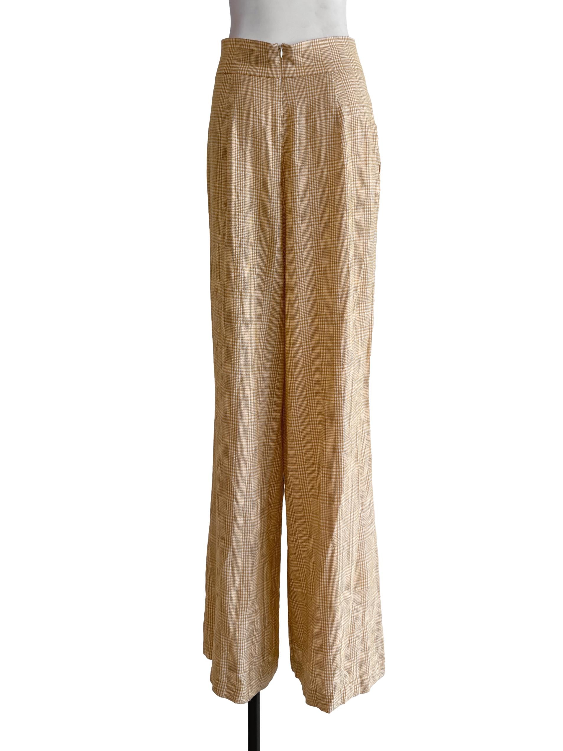 Yellow Checked Wide Long Pants