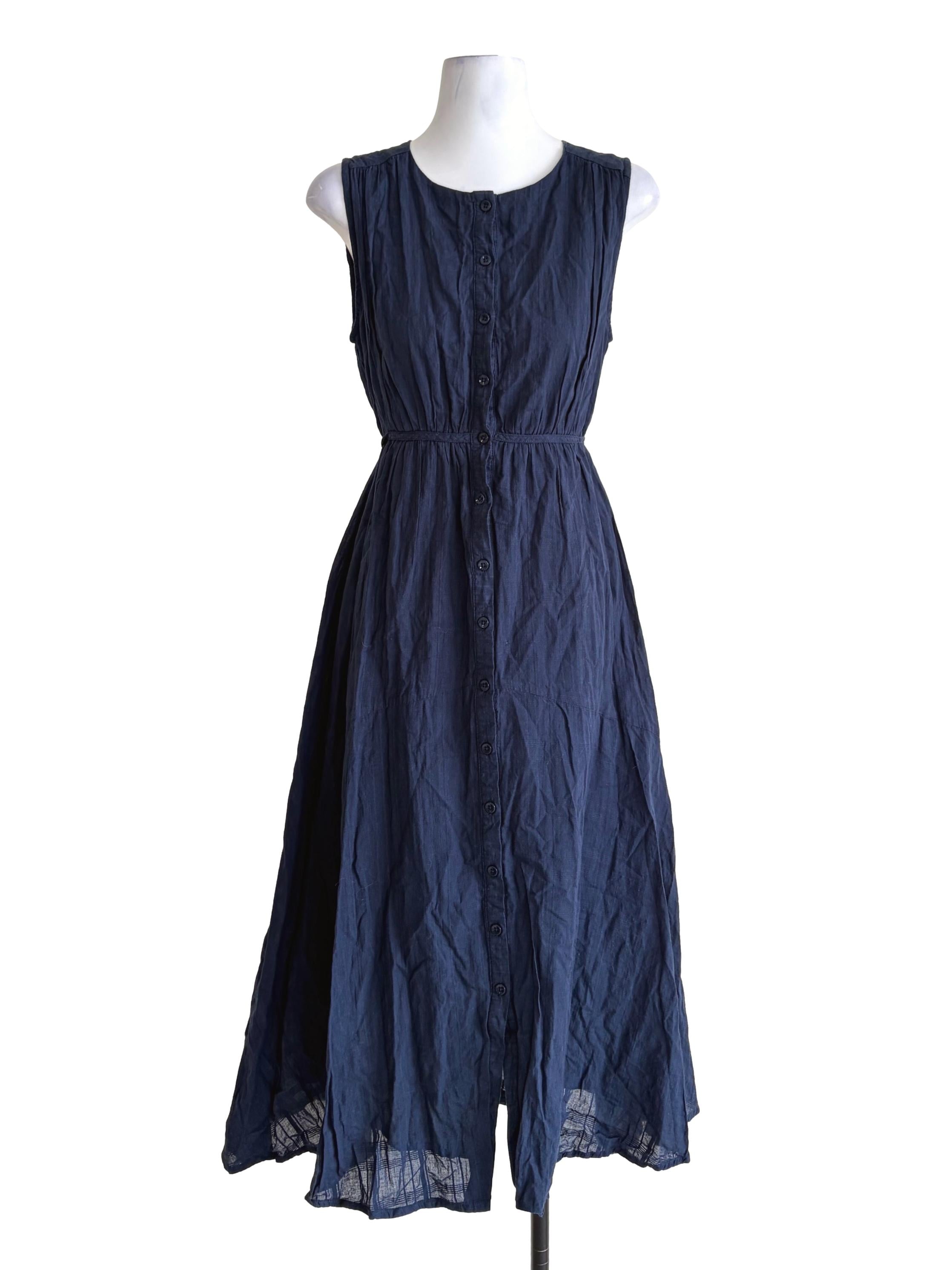 Indigo Blue Button Down Sleeveless Dress