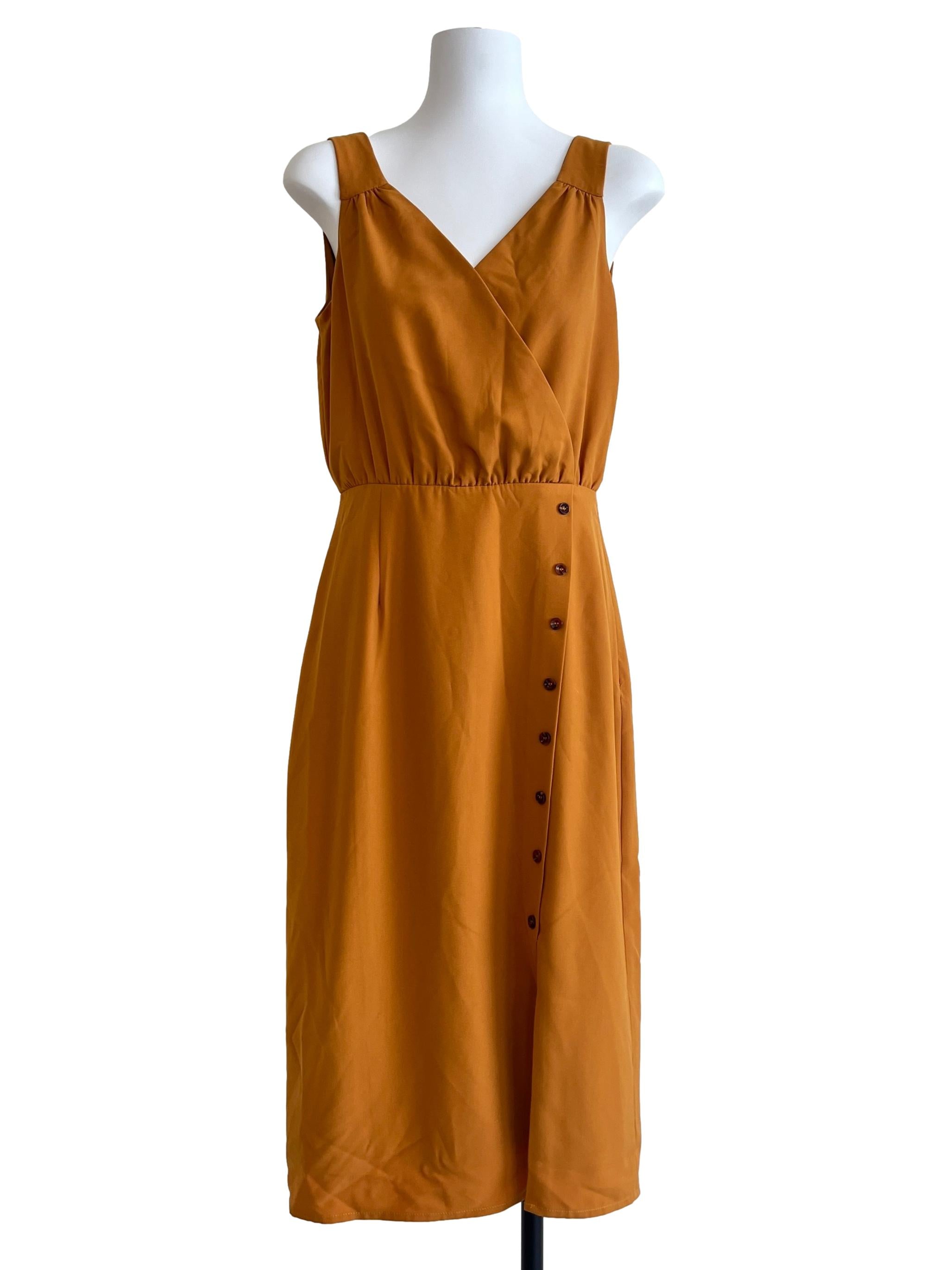 Gold Orange V-Neck A-Line Dress