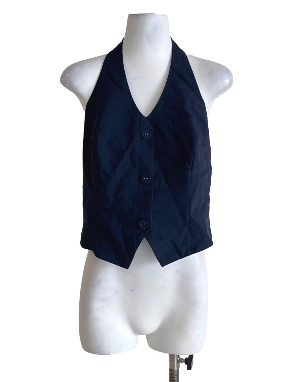 Navy Blue Halter Neckline Sleeveless Top