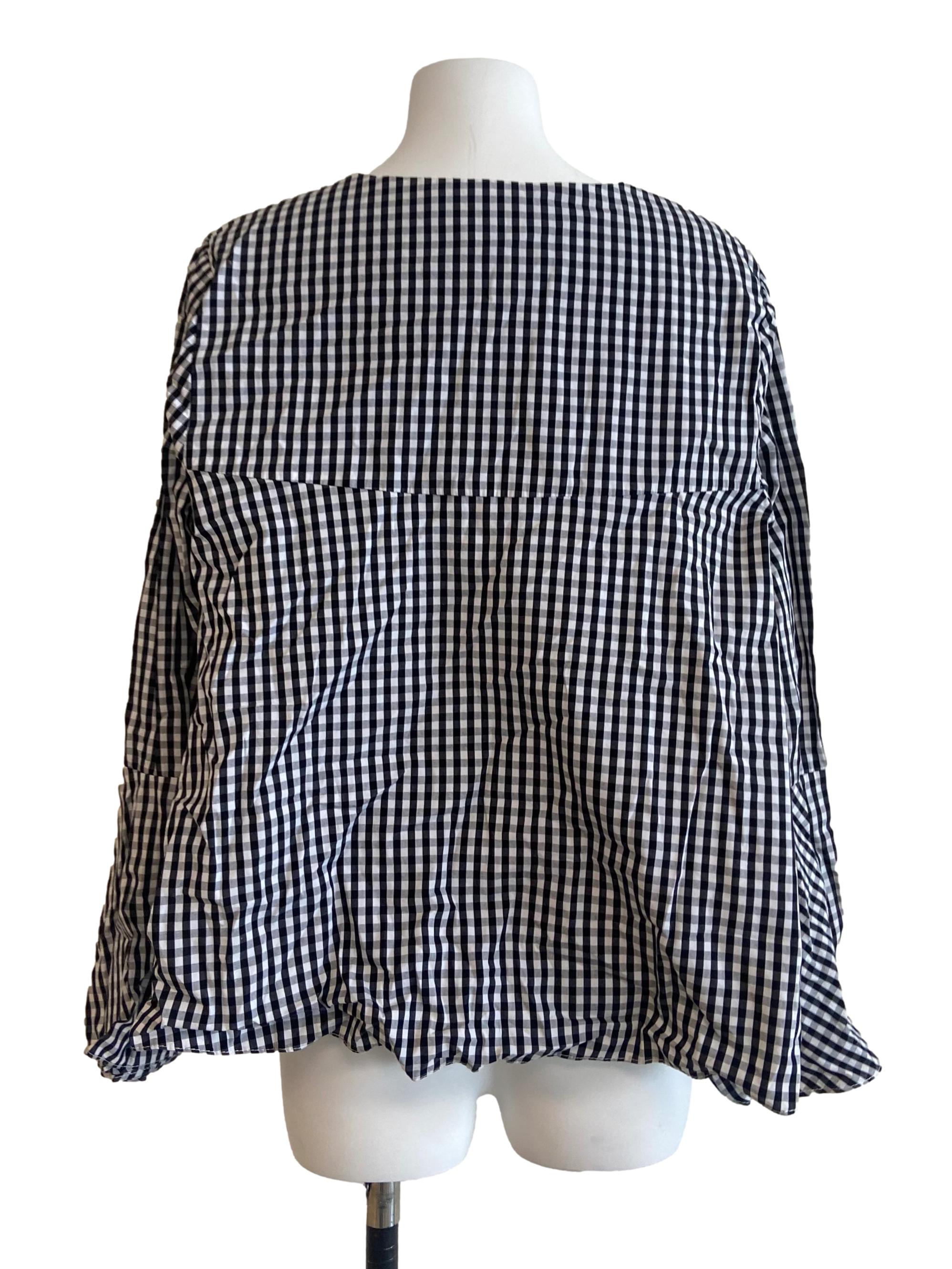 Black & White Plaid V Neck Blouse