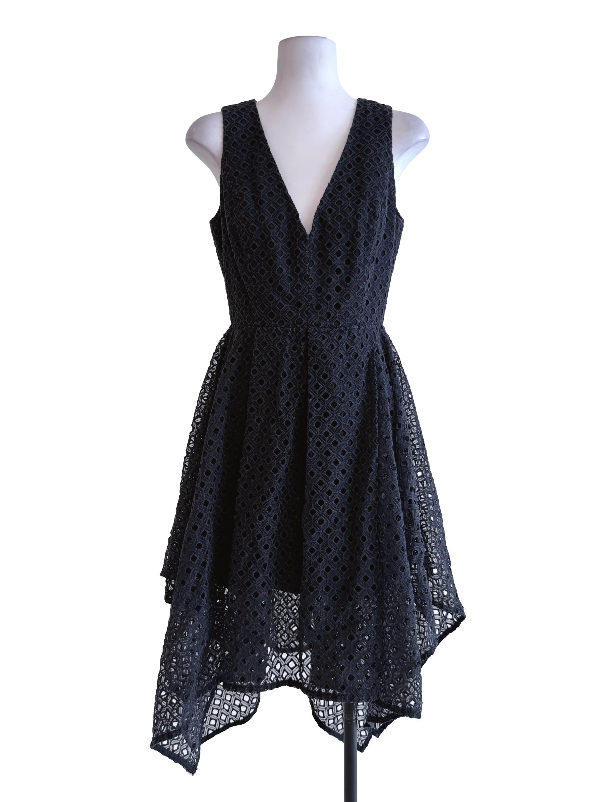 Black Embroidery Pattern V Neck Dress
