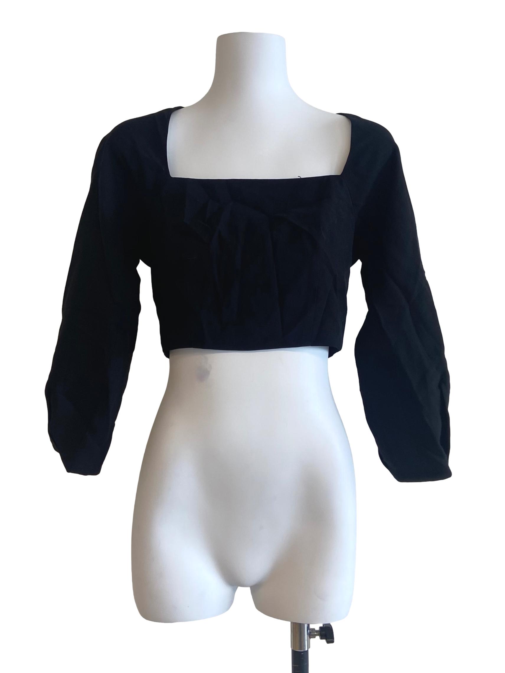 Black Straight-Neck Rayon Blouse OSN