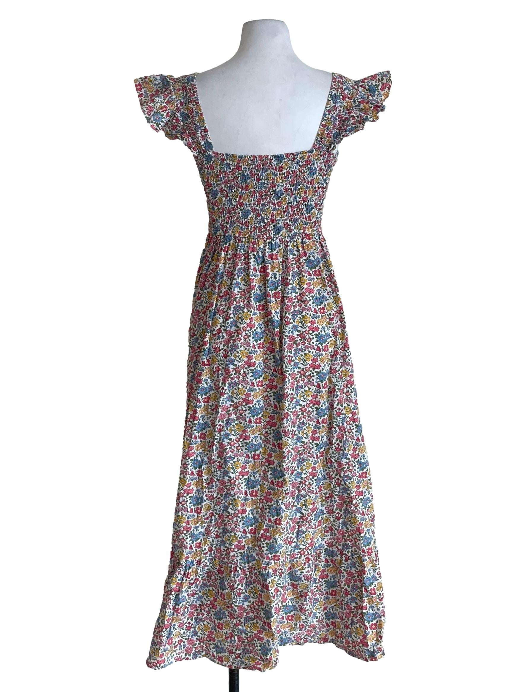 White Floral Shirred Bouffont Dress