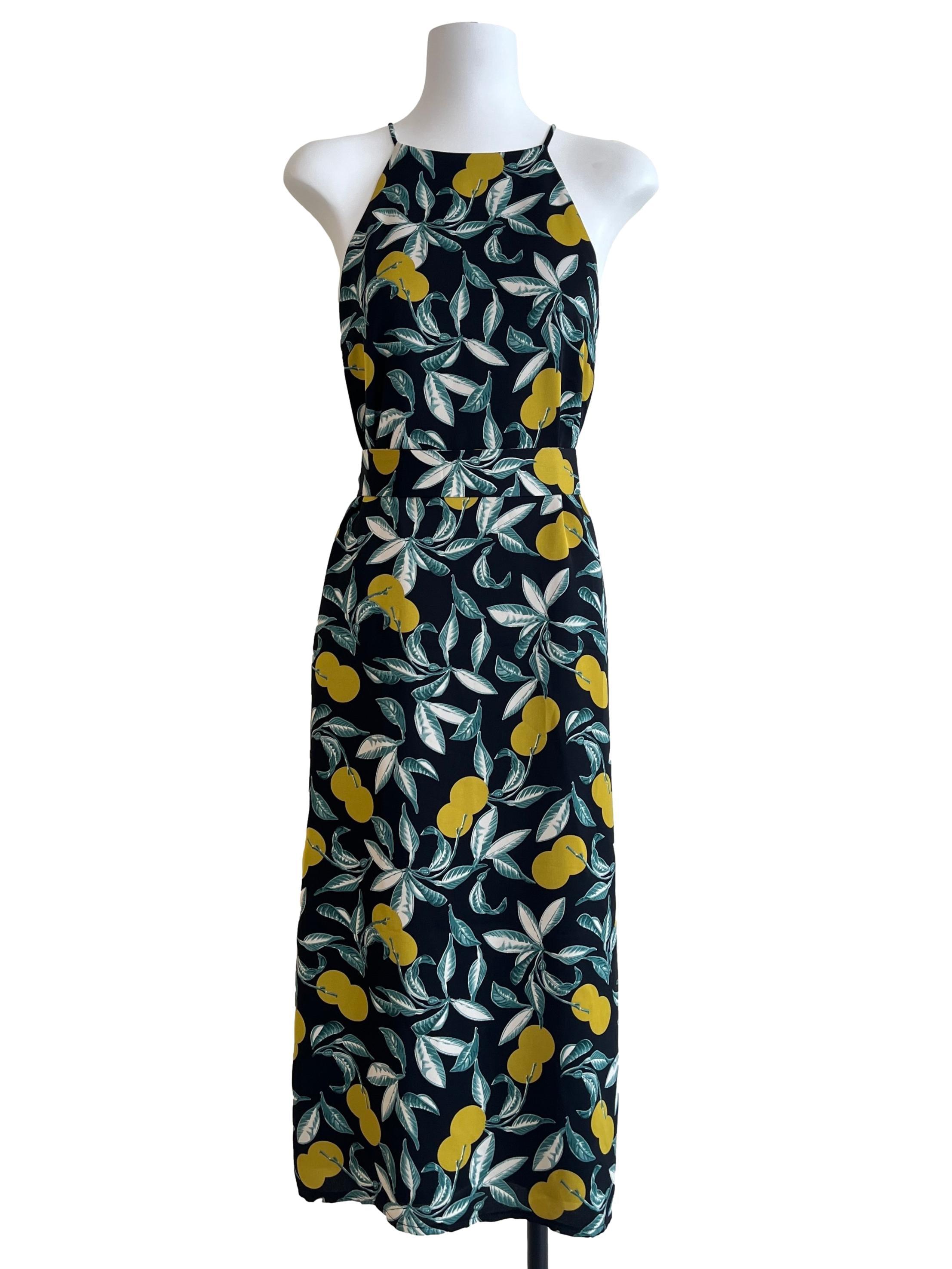Jet Black Floral Halter Dress