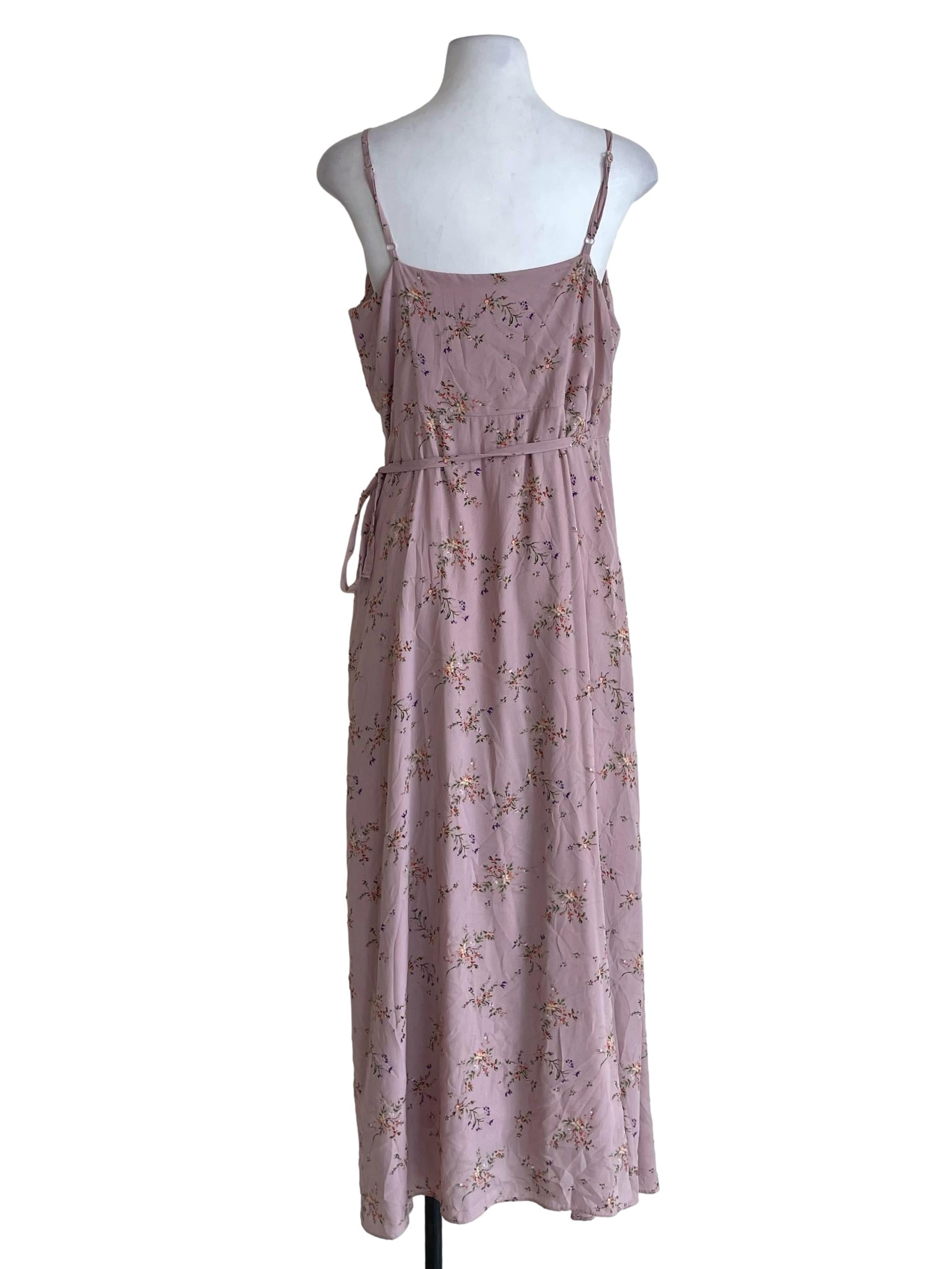 Mauve Pink Floral Cami Wrap Dress