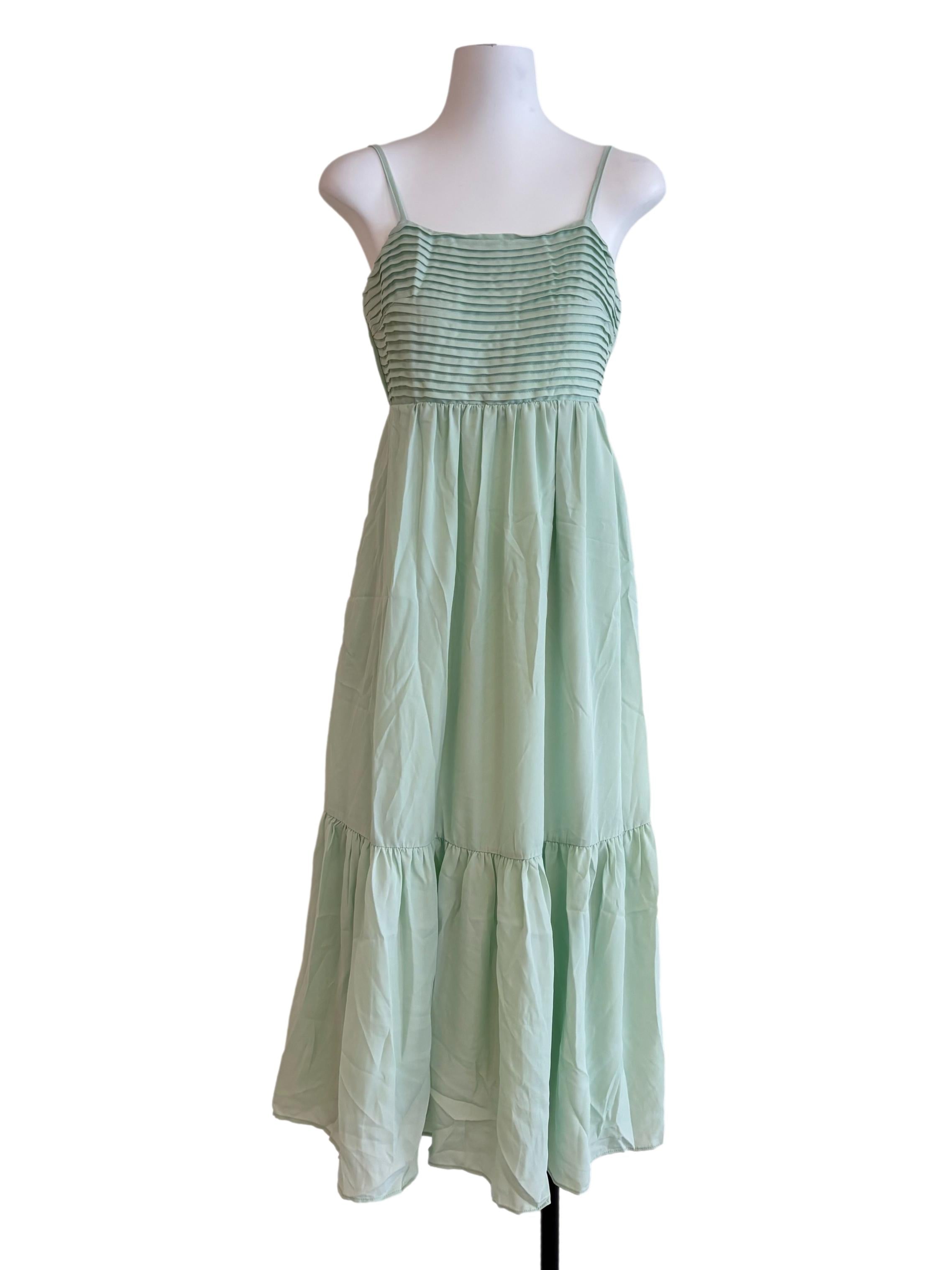 Mint Green Half Pleated Maxi Dress