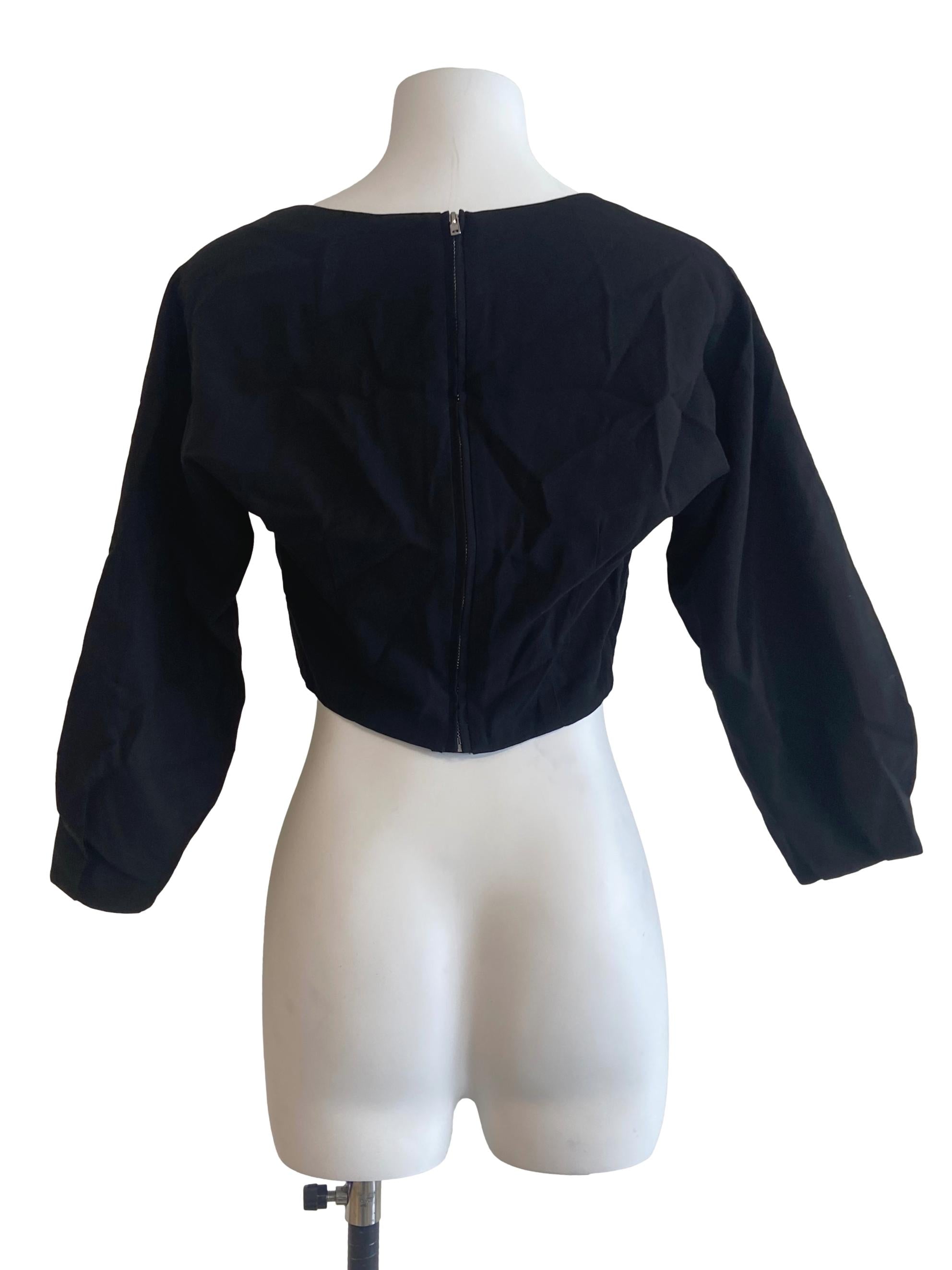 Black Straight-Neck Rayon Blouse OSN