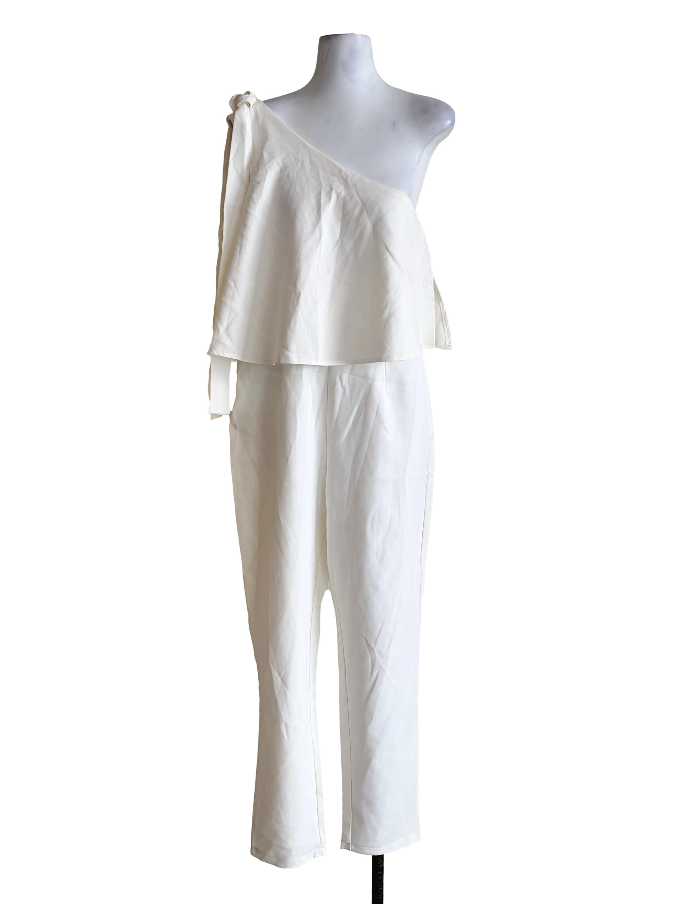 Egg Shell White Asymmetrical Neckline Jumpsuit
