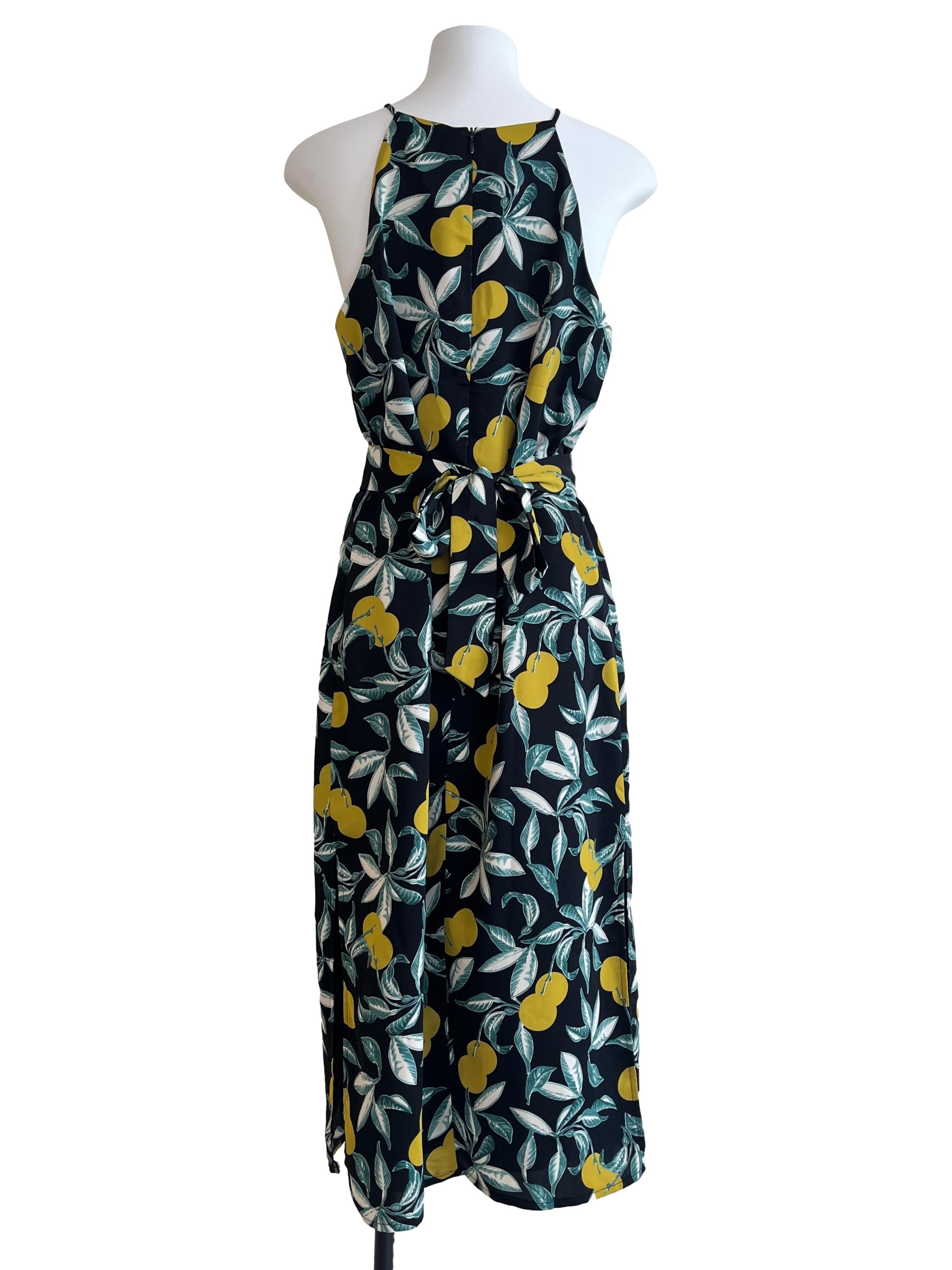 Jet Black Floral Halter Dress