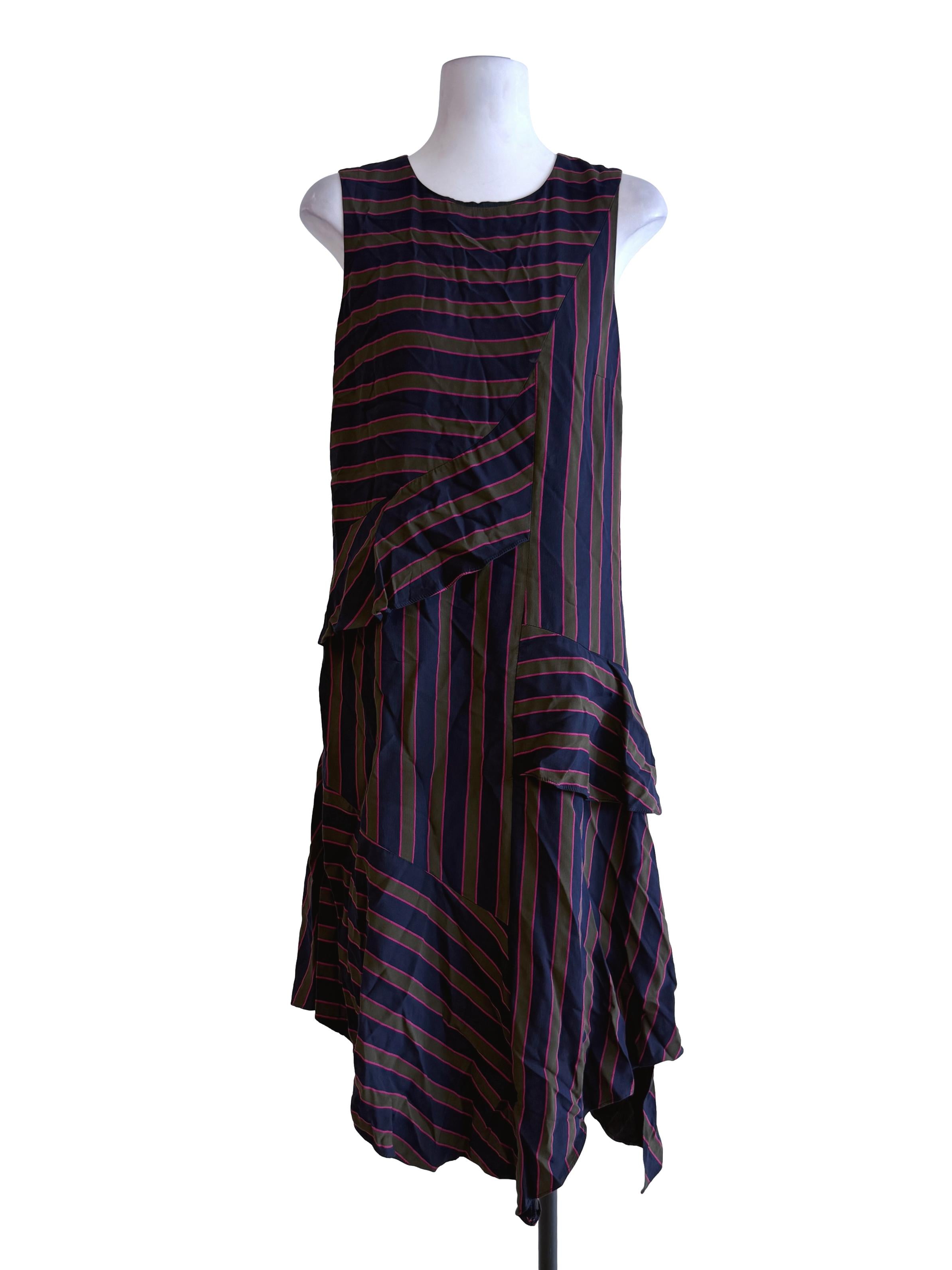 Blue Green Stripe A Line Dress