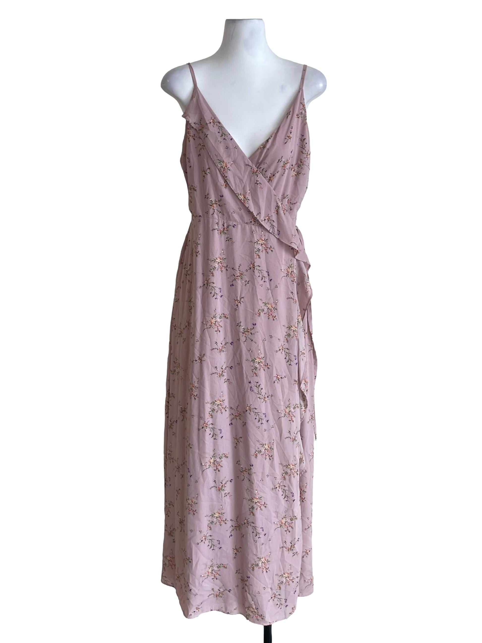 Mauve Pink Floral Cami Wrap Dress