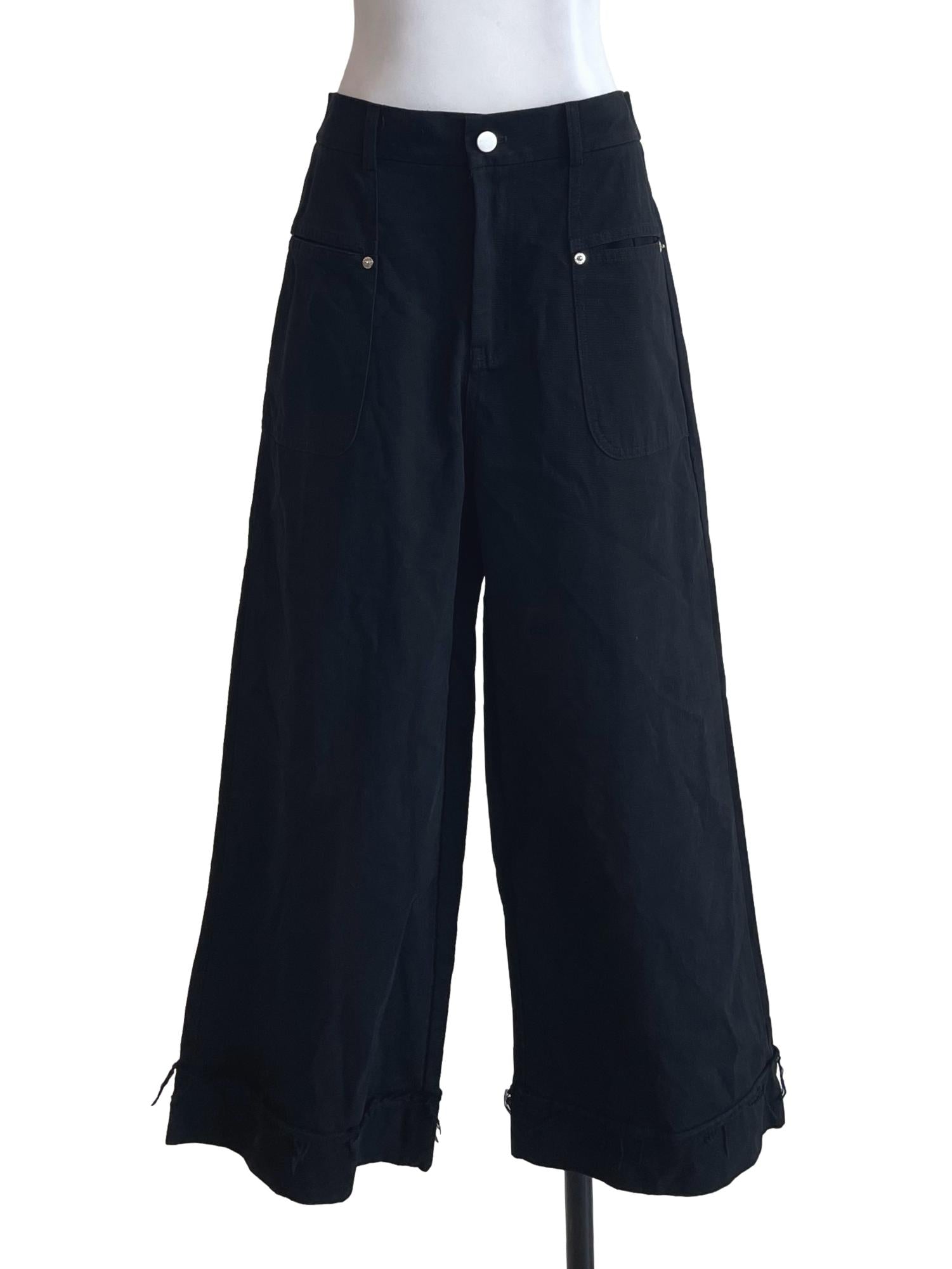 Black Denim Folded Hem Pants