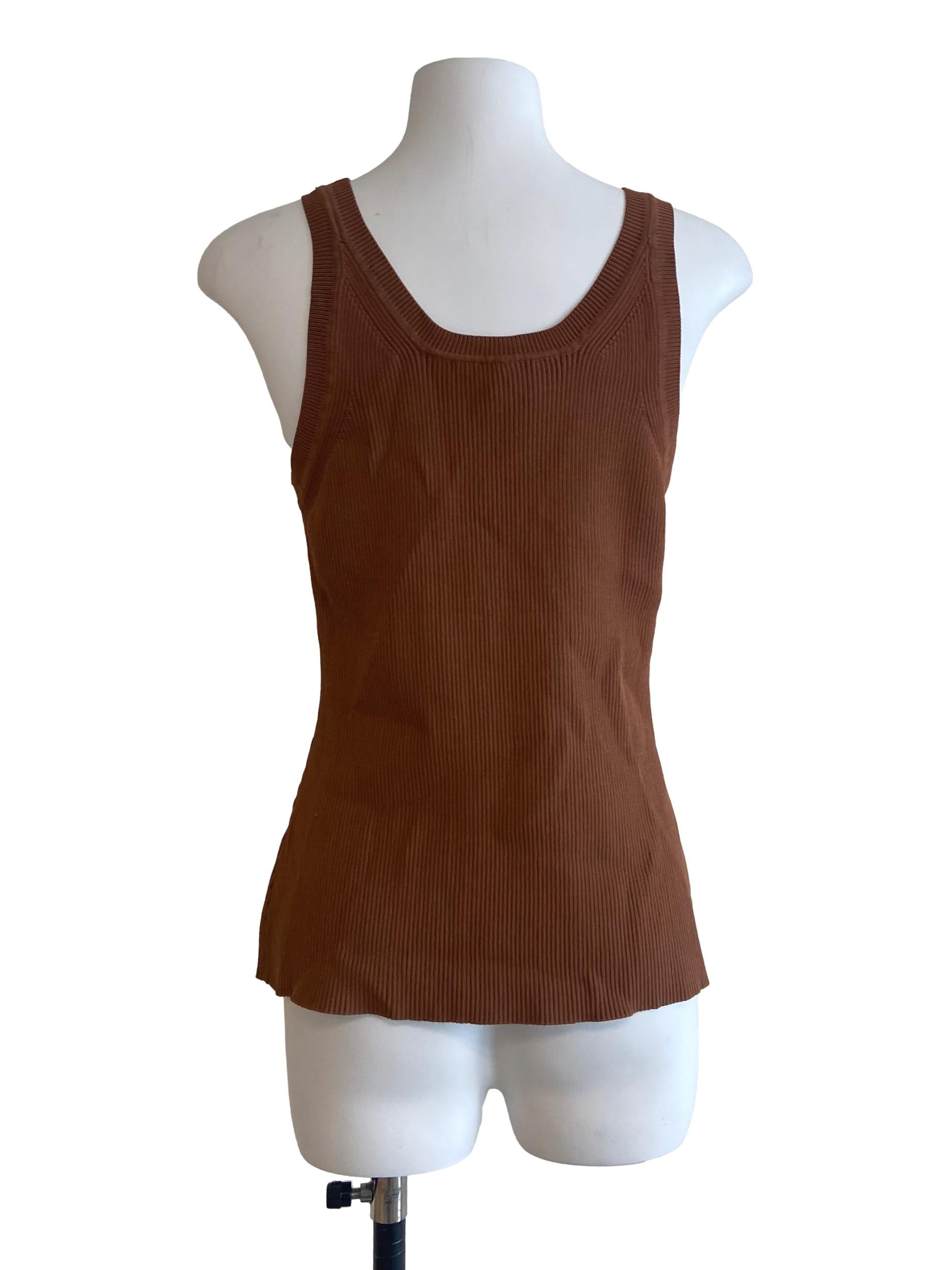 Tawny Brown Sleeveless Pencil Stripe Top