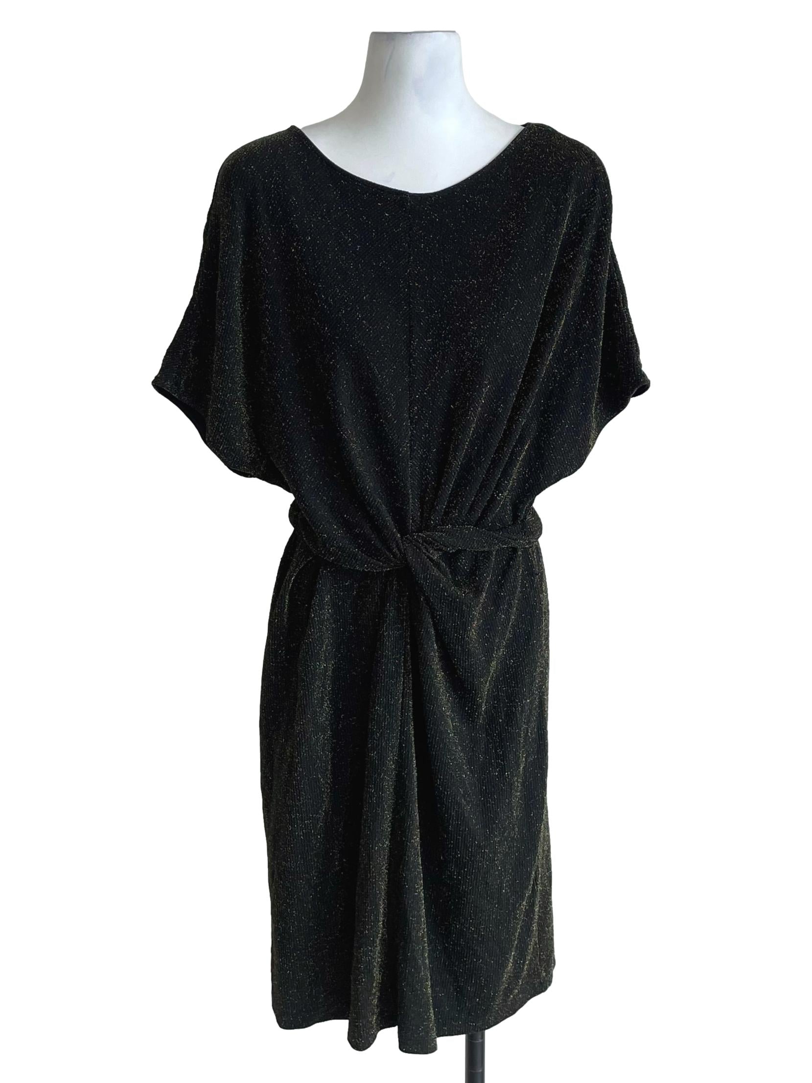 Black And Gold Glittery Drop Shoulder Dress