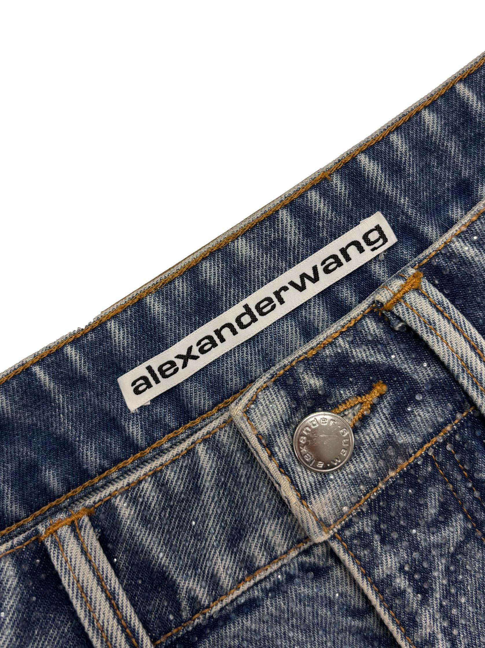 Blue Crystal-Embellished Denim Mini Skirt