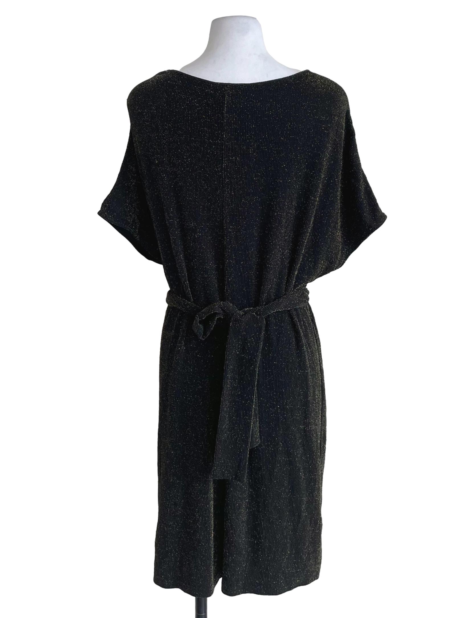 Black And Gold Glittery Drop Shoulder Dress