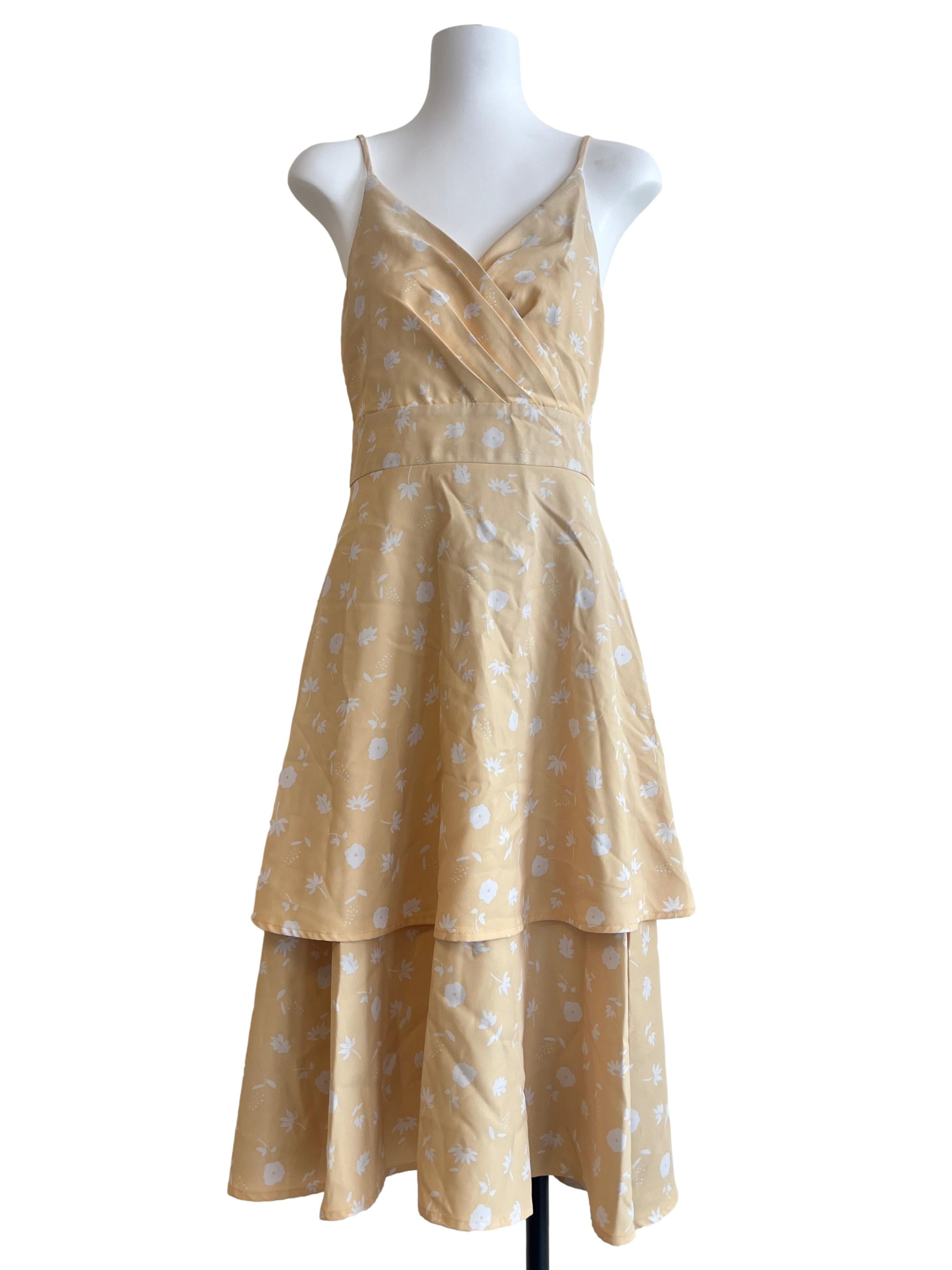 Daffodil Yellow Spaghetti Strap Tiered A-Line Dress