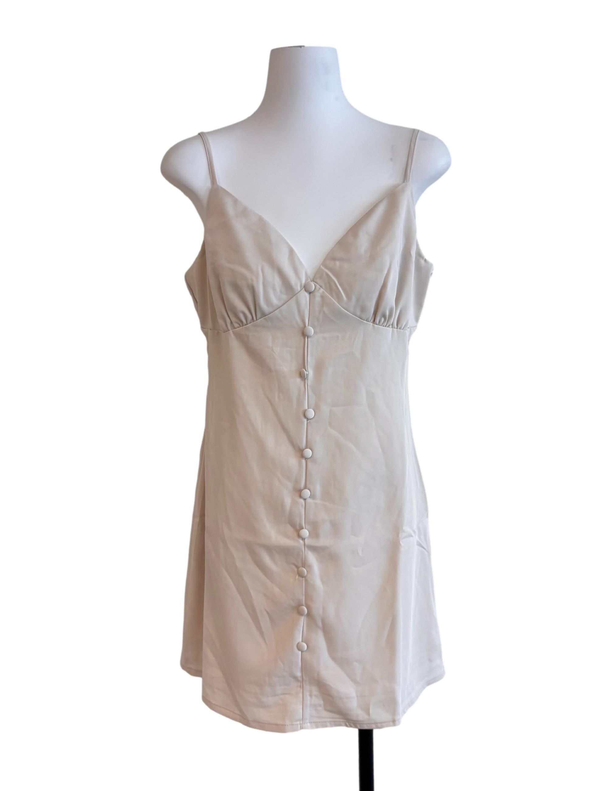 Light Beige Deep V Slip Dress