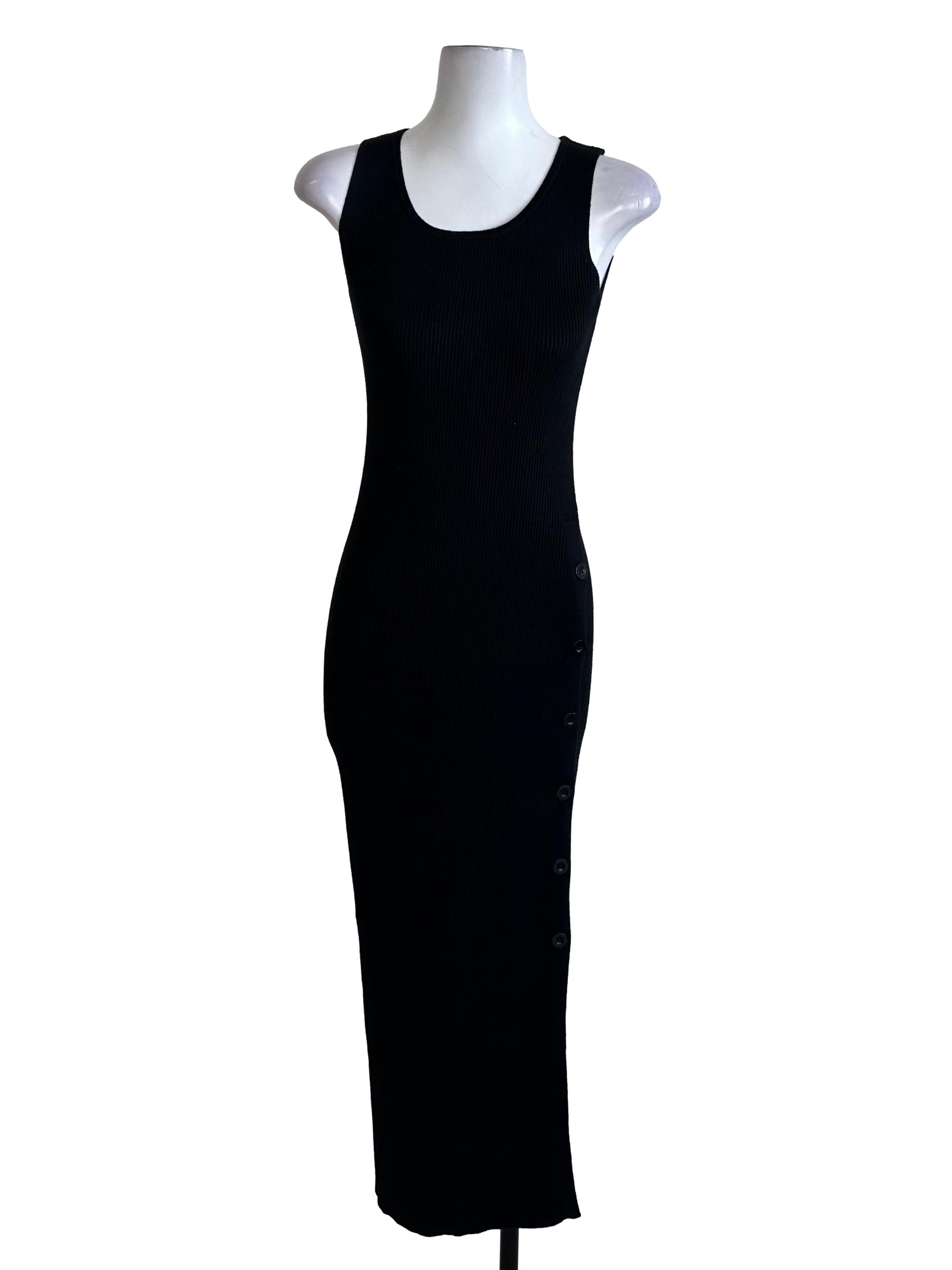 Charcoal Black Knit Side Button Bodycon Dress