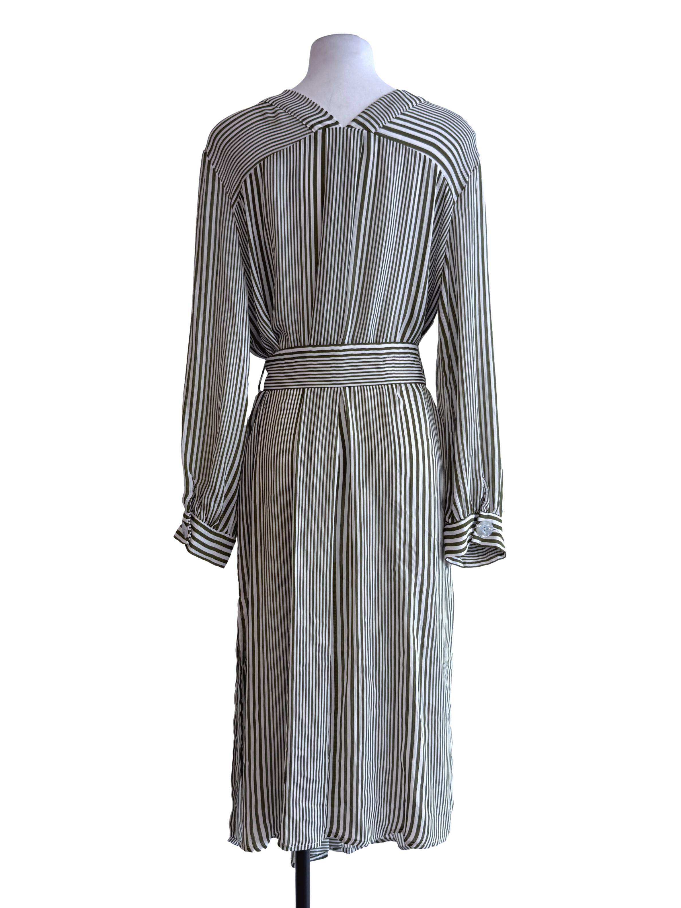 Green Strips Sheer Long Sleeve Dress