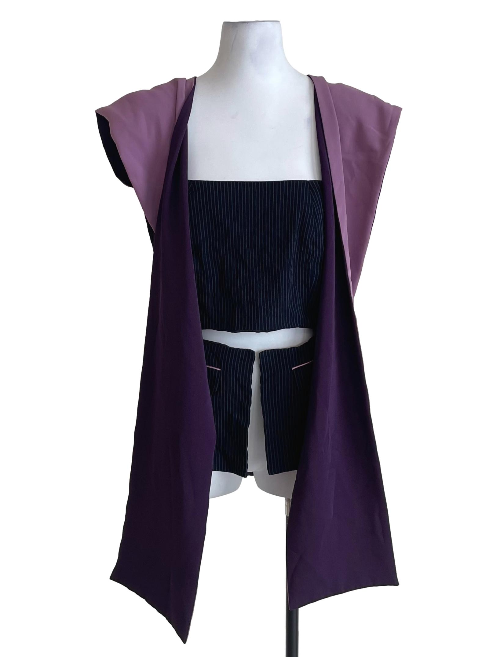 Purple And Dark Denim Flowy Vest Strapless Top