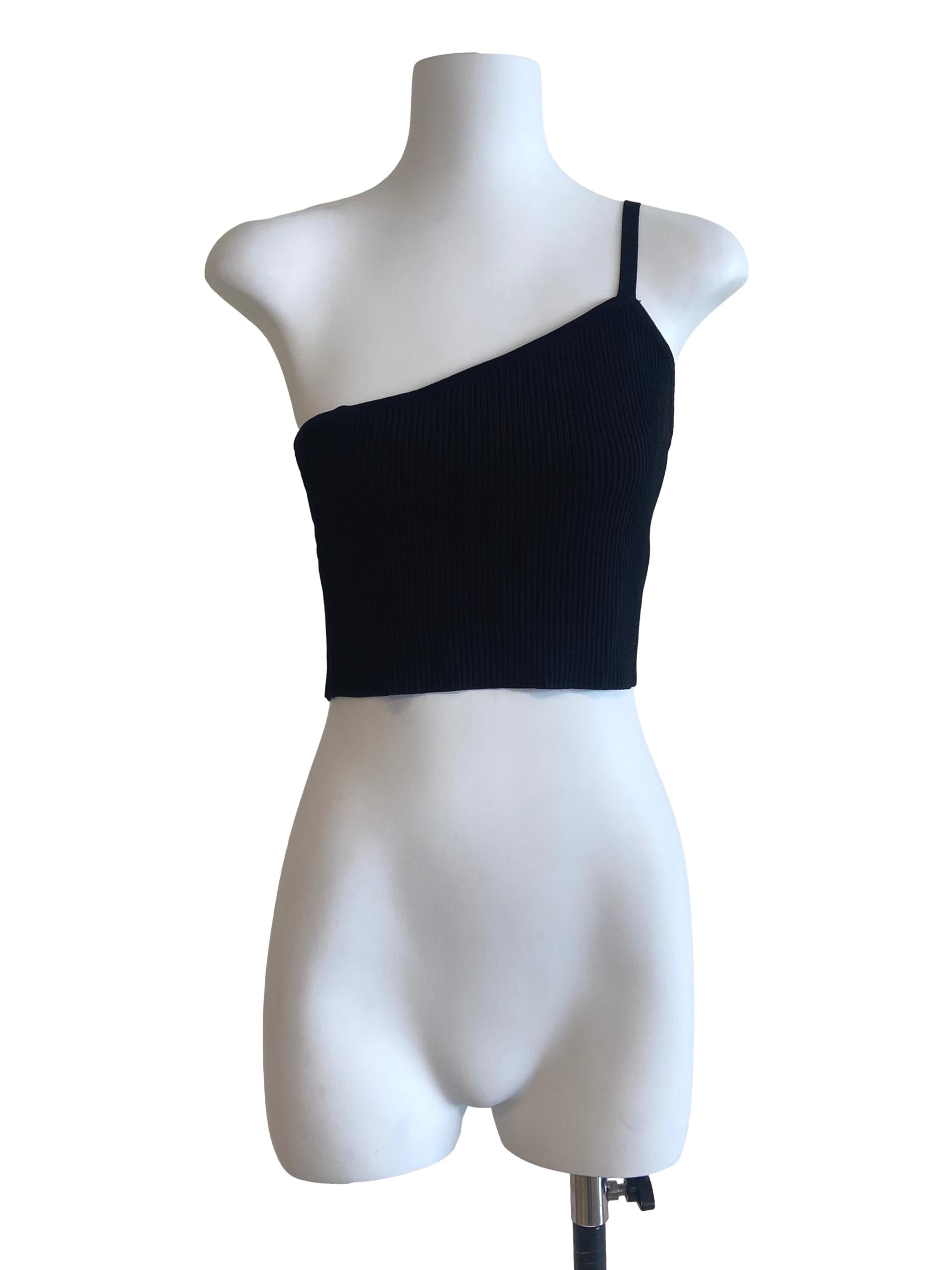 Black Asymmetric Pencil Stripe Crop Top