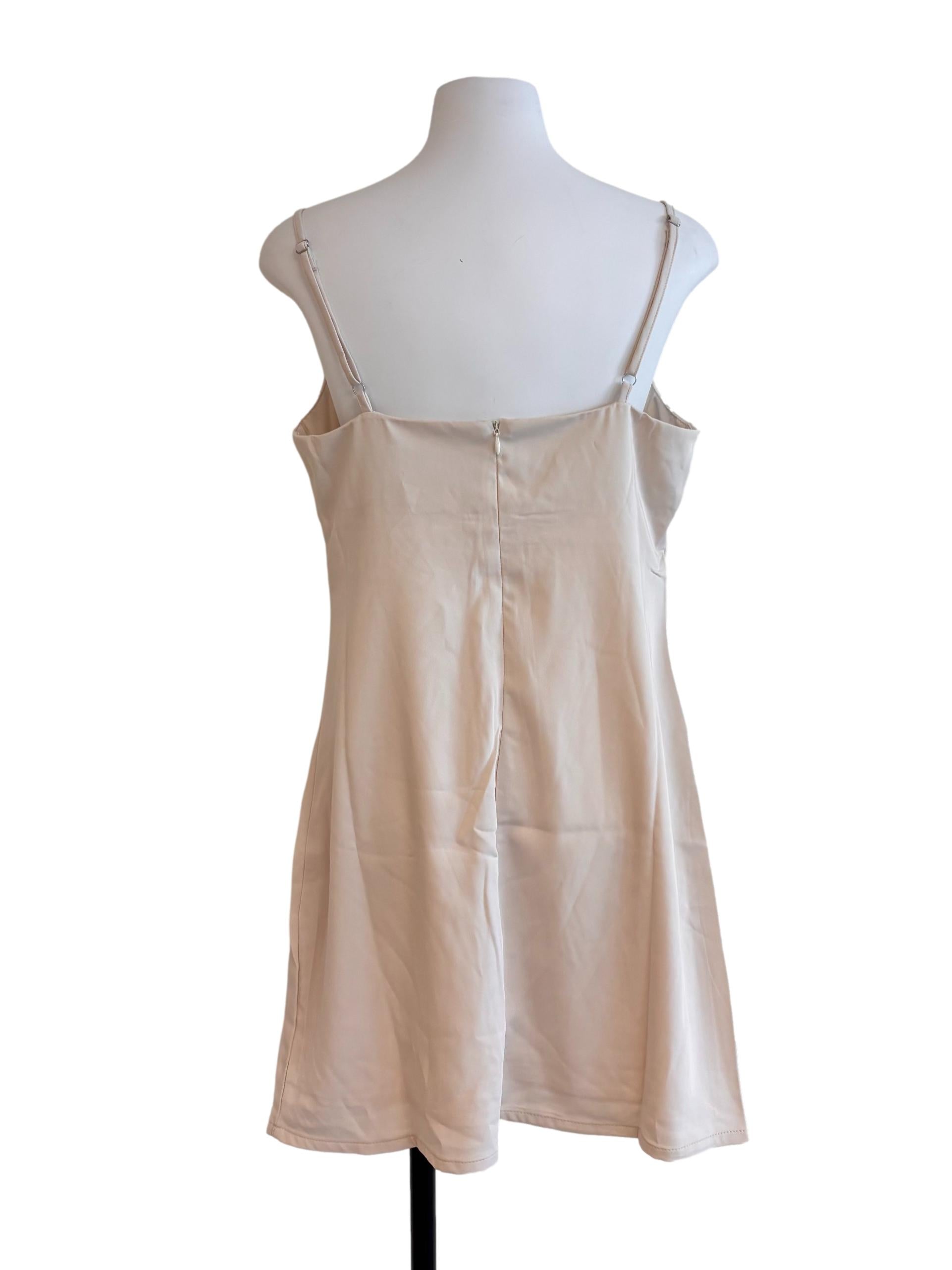 Light Beige Deep V Slip Dress