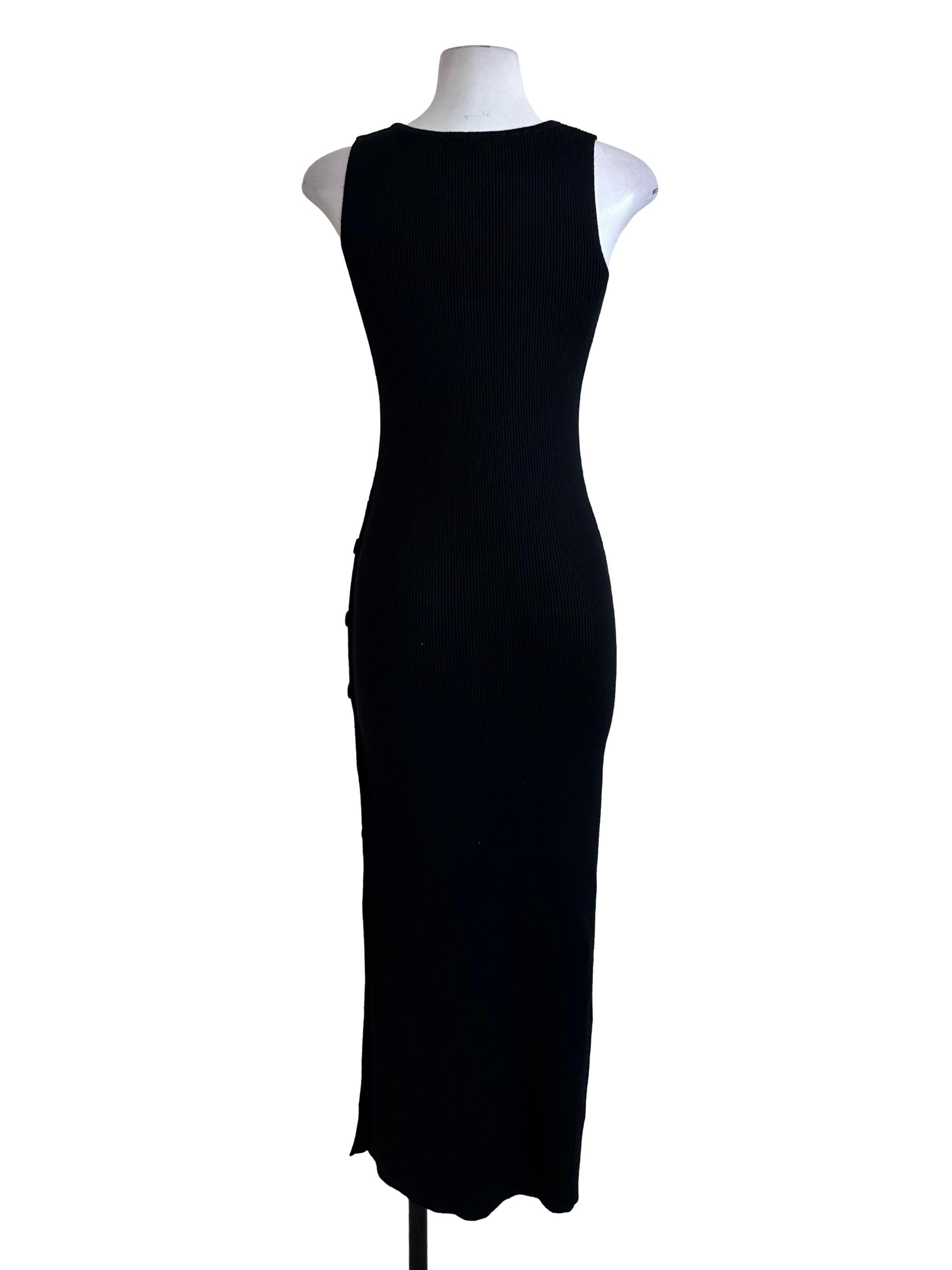 Charcoal Black Knit Side Button Bodycon Dress