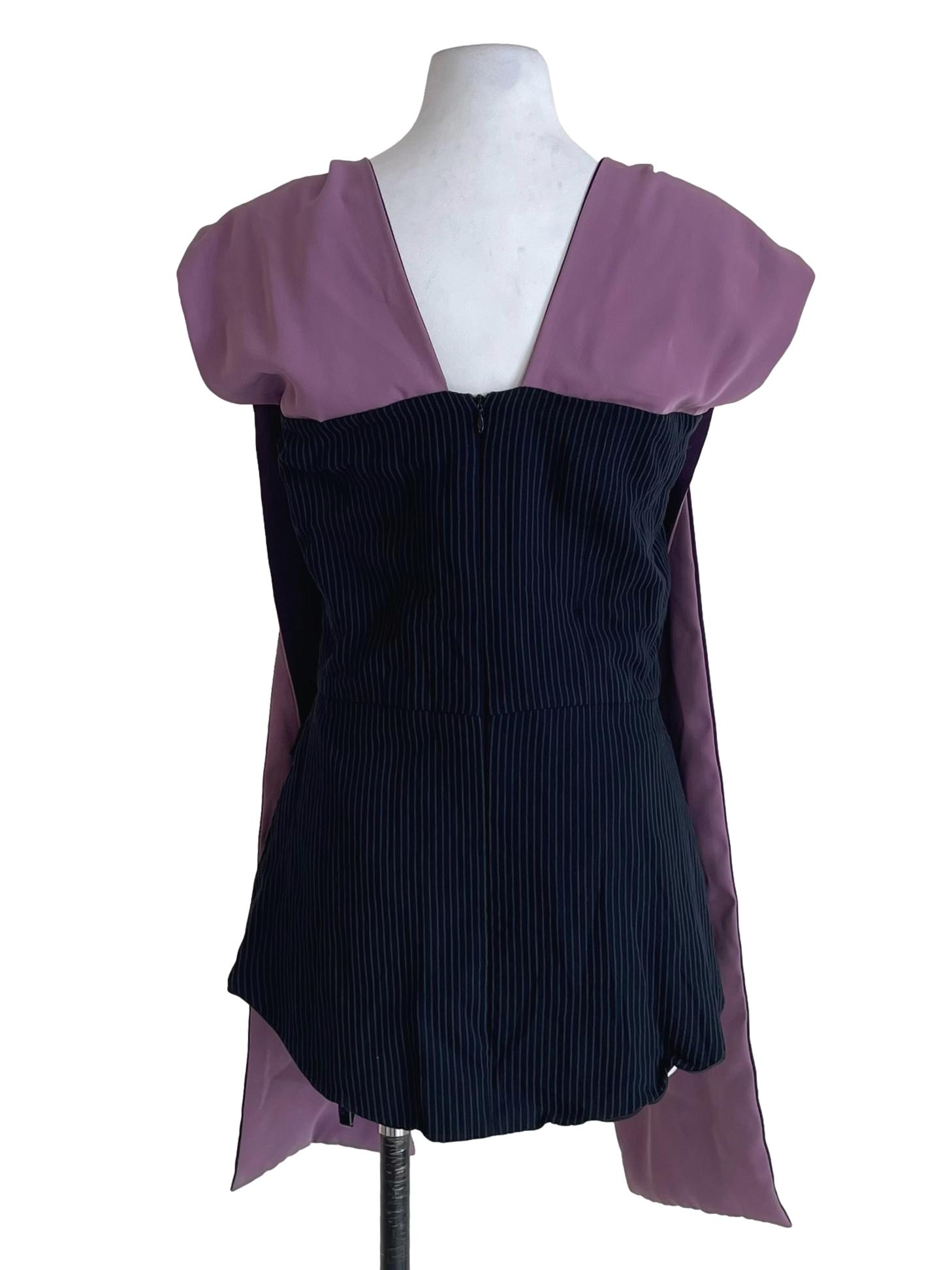 Purple And Dark Denim Flowy Vest Strapless Top