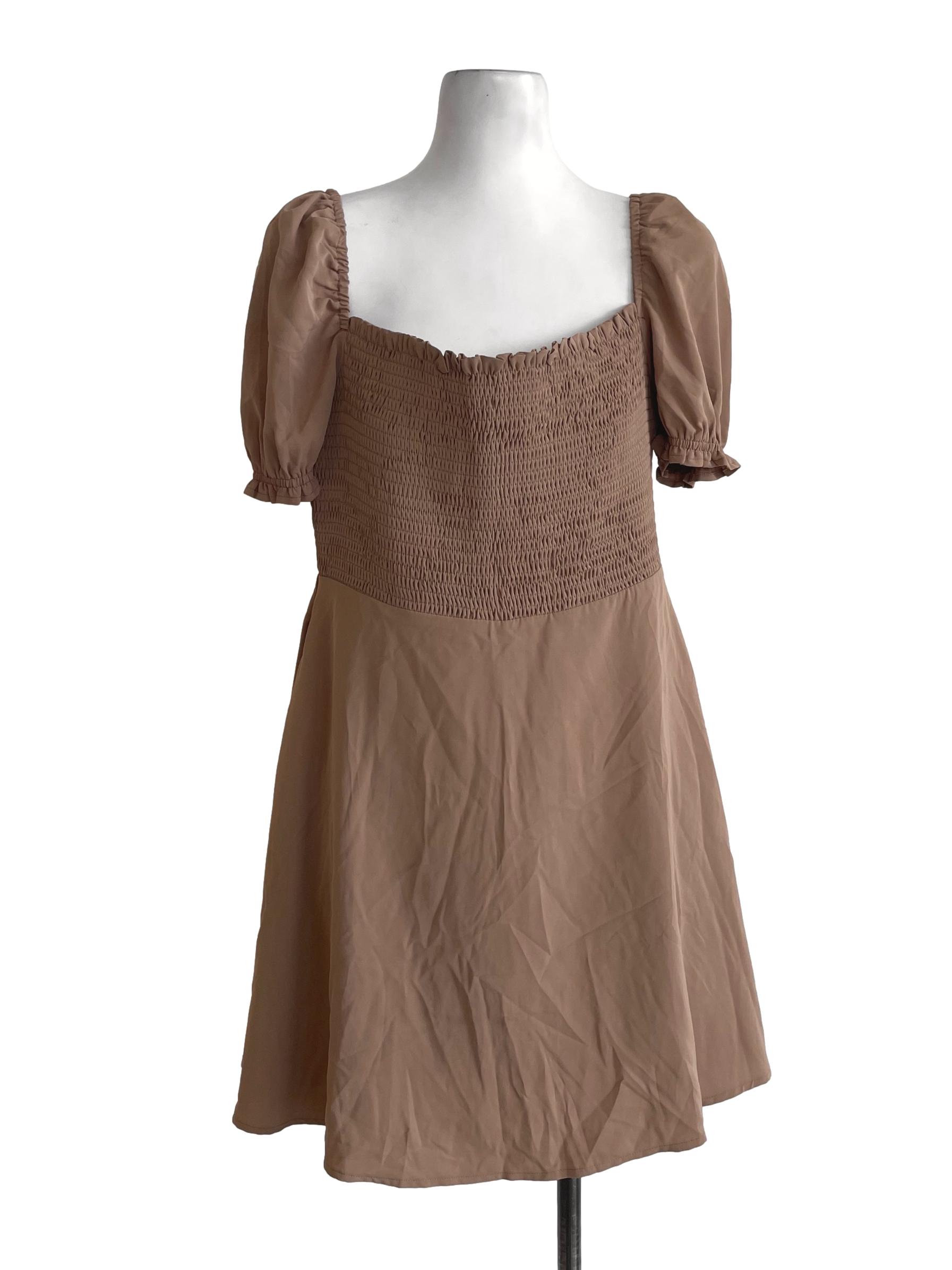 Peanut Brown Smocked Bust Rompers