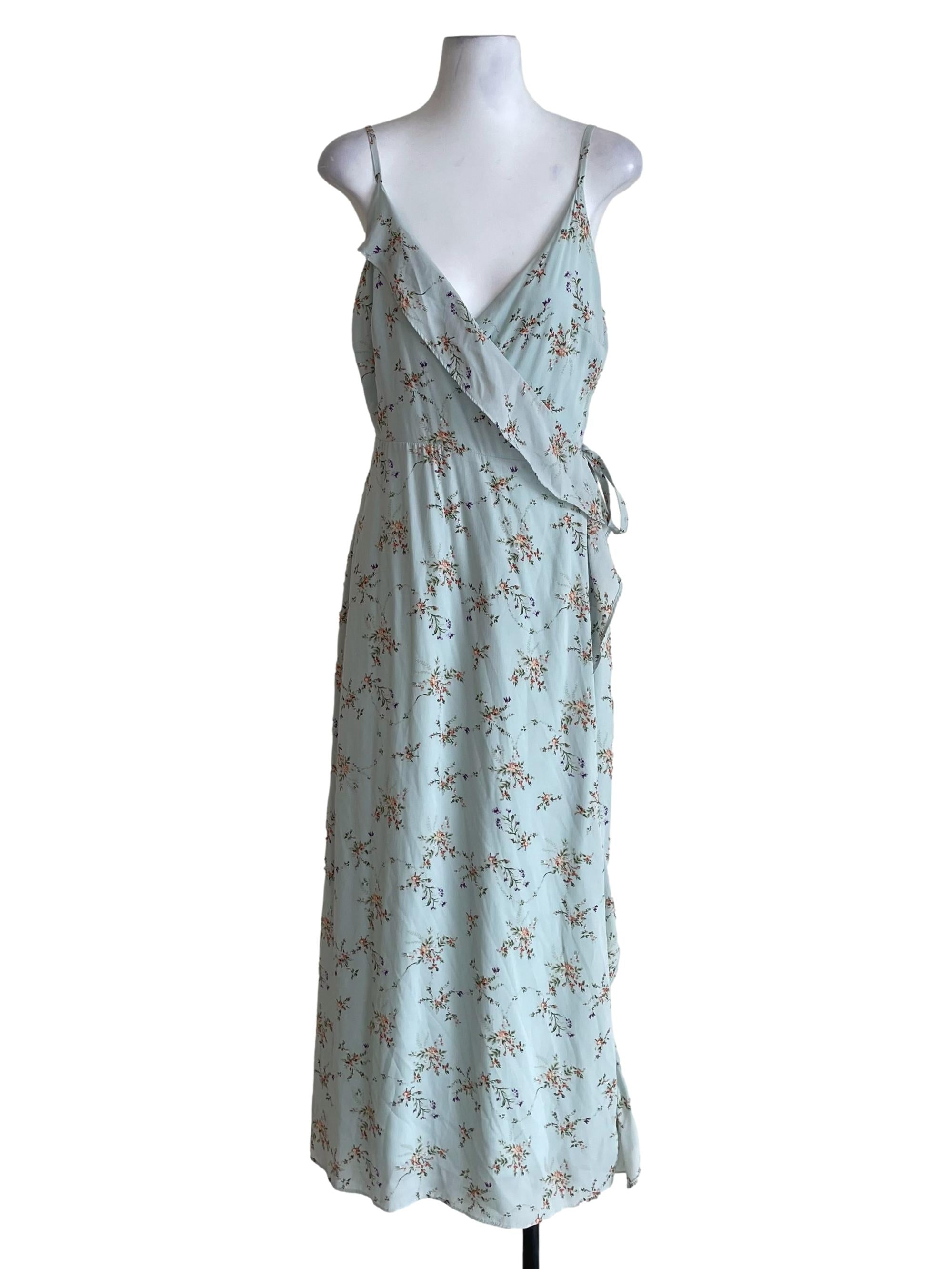 Mint Green Floral Cami Wrap Dress