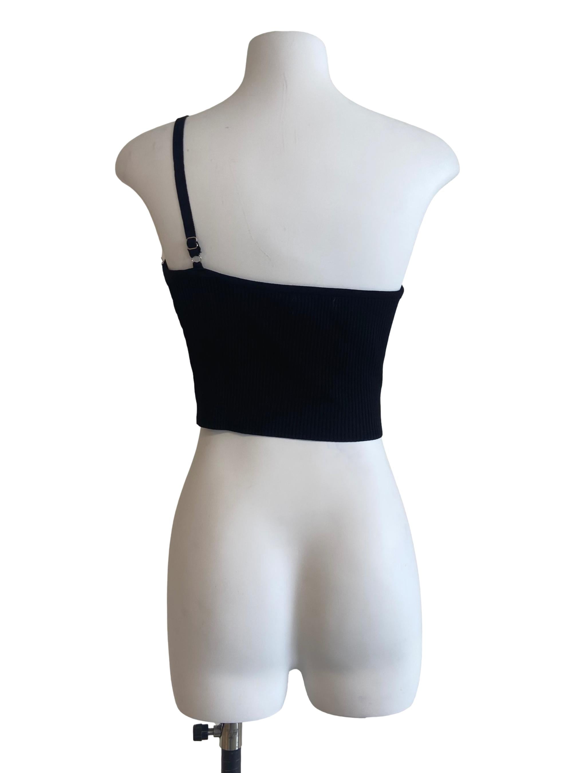 Black Asymmetric Pencil Stripe Crop Top