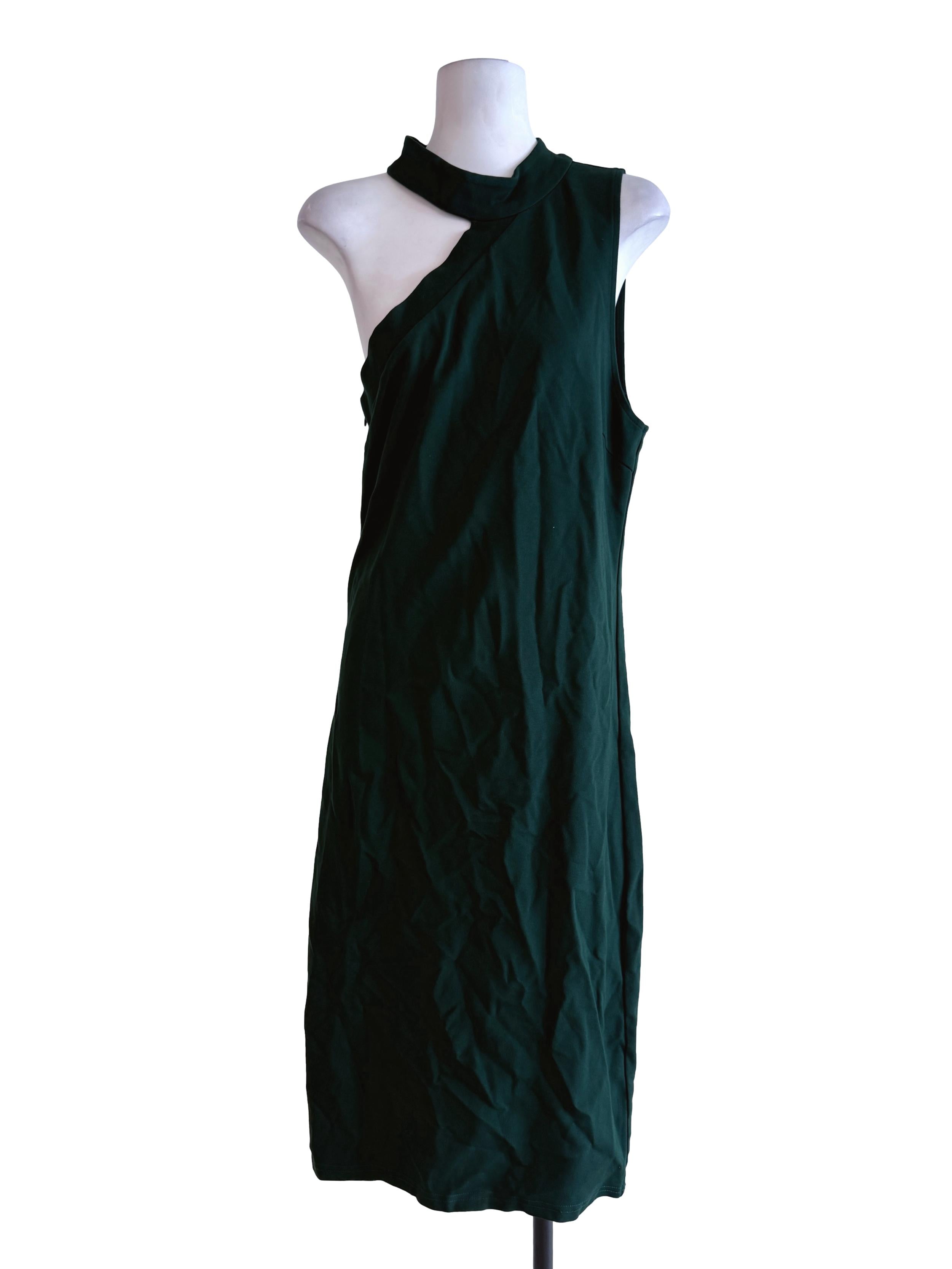 Basil Green Asymmetrical Shoulder Dress