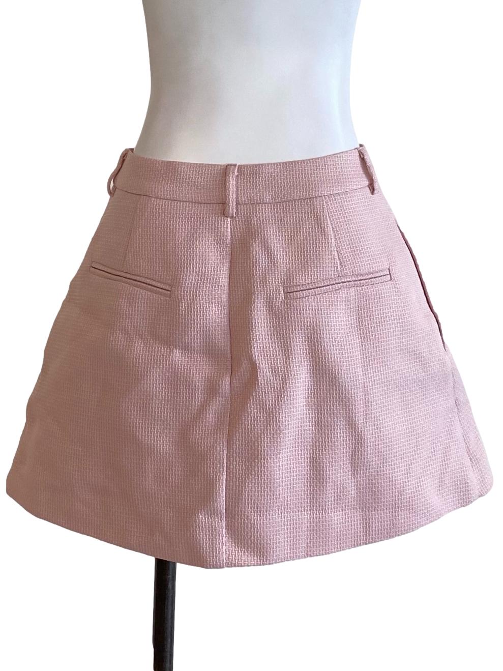 Crepe Pink Buttoned Waist Mini Flared A-Line Skirt
