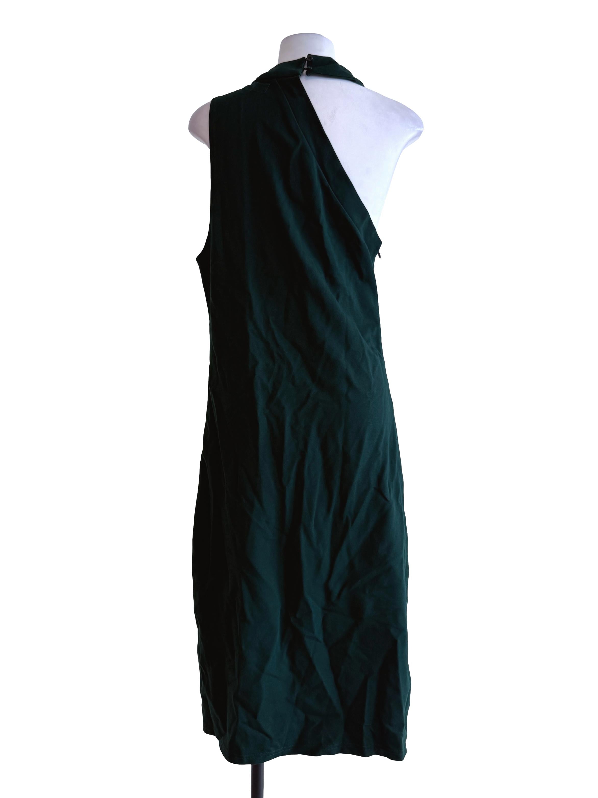 Basil Green Asymmetrical Shoulder Dress