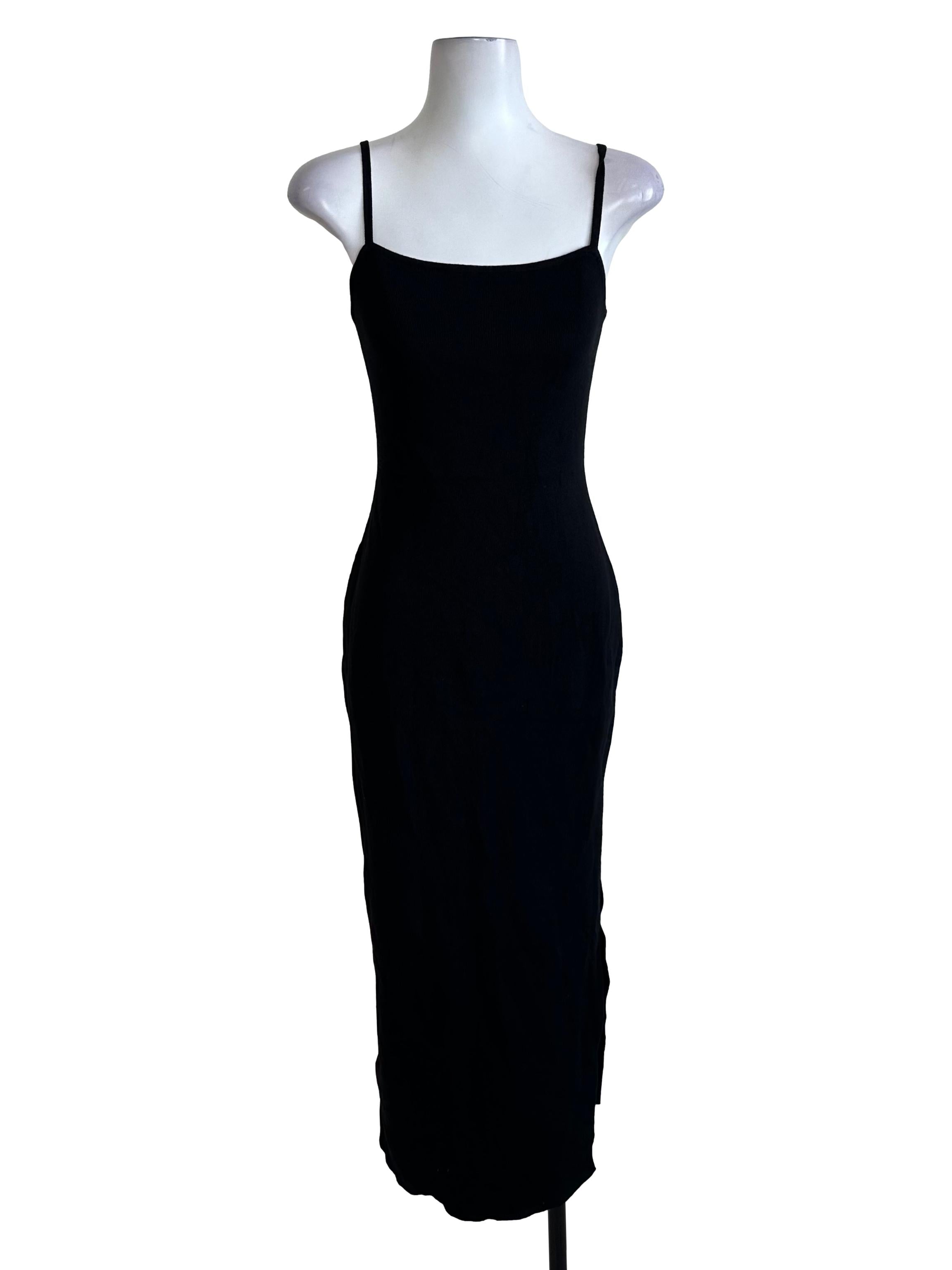 Raven Black Square Neck Bodycon Slit Dress