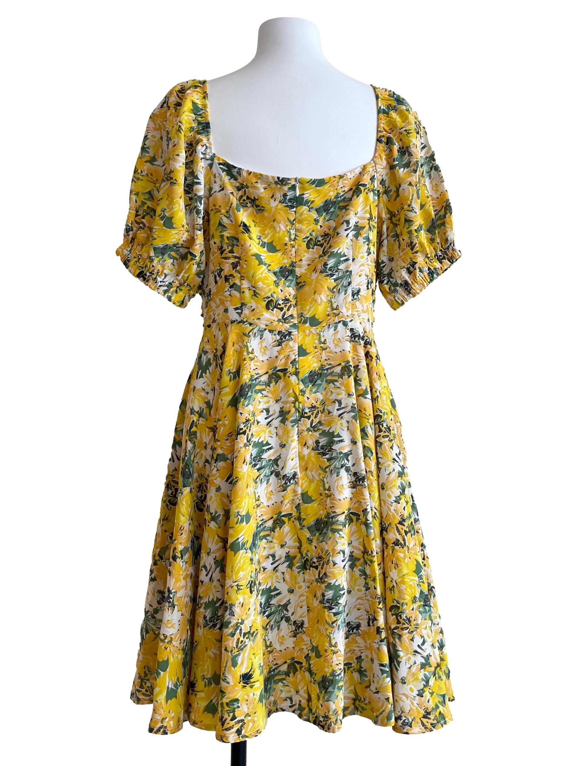 Bumblebee Yellow Puff Sleeve A-Lne Dress