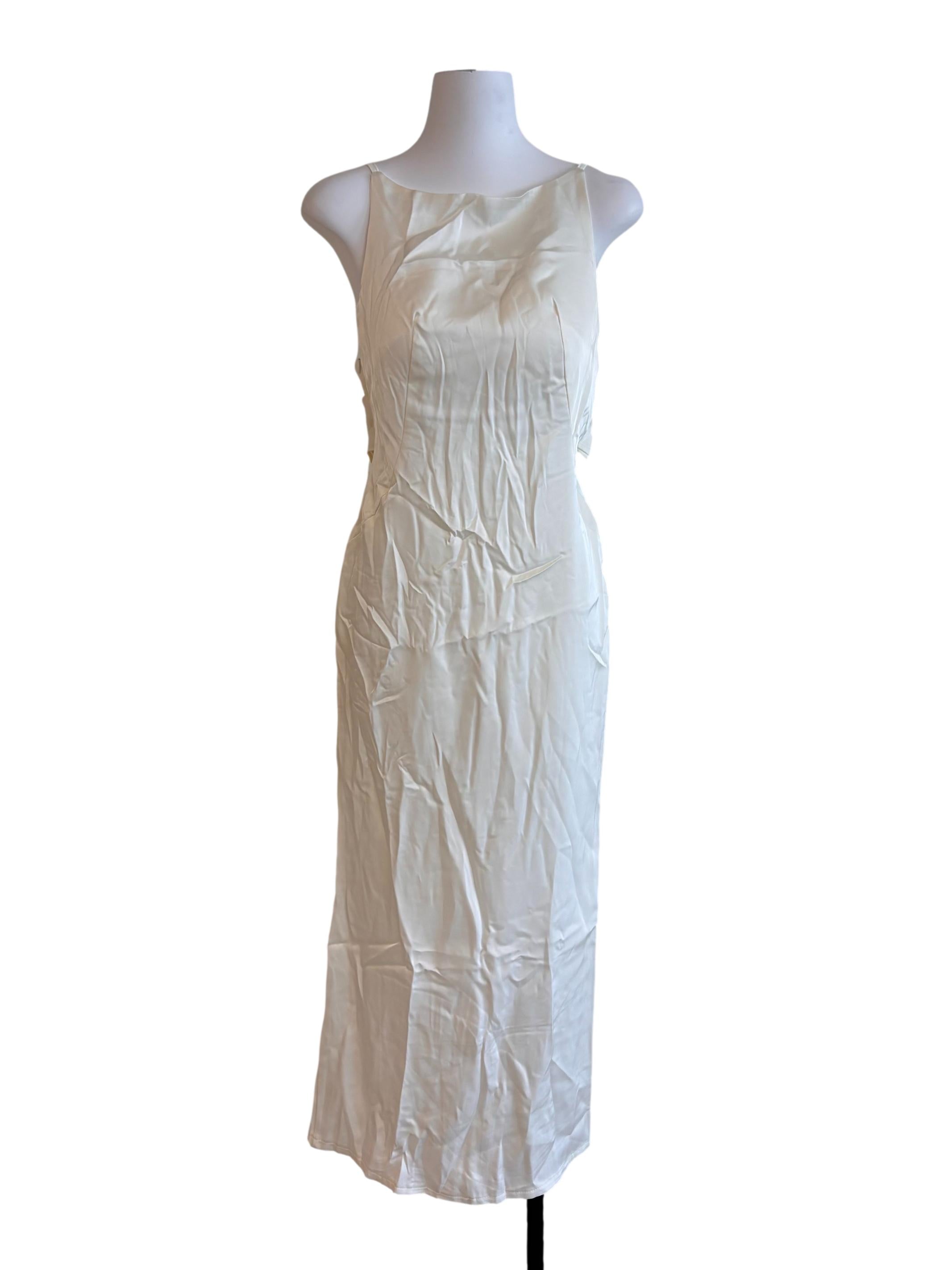Pearl White Cowl Neck Low Back Dress