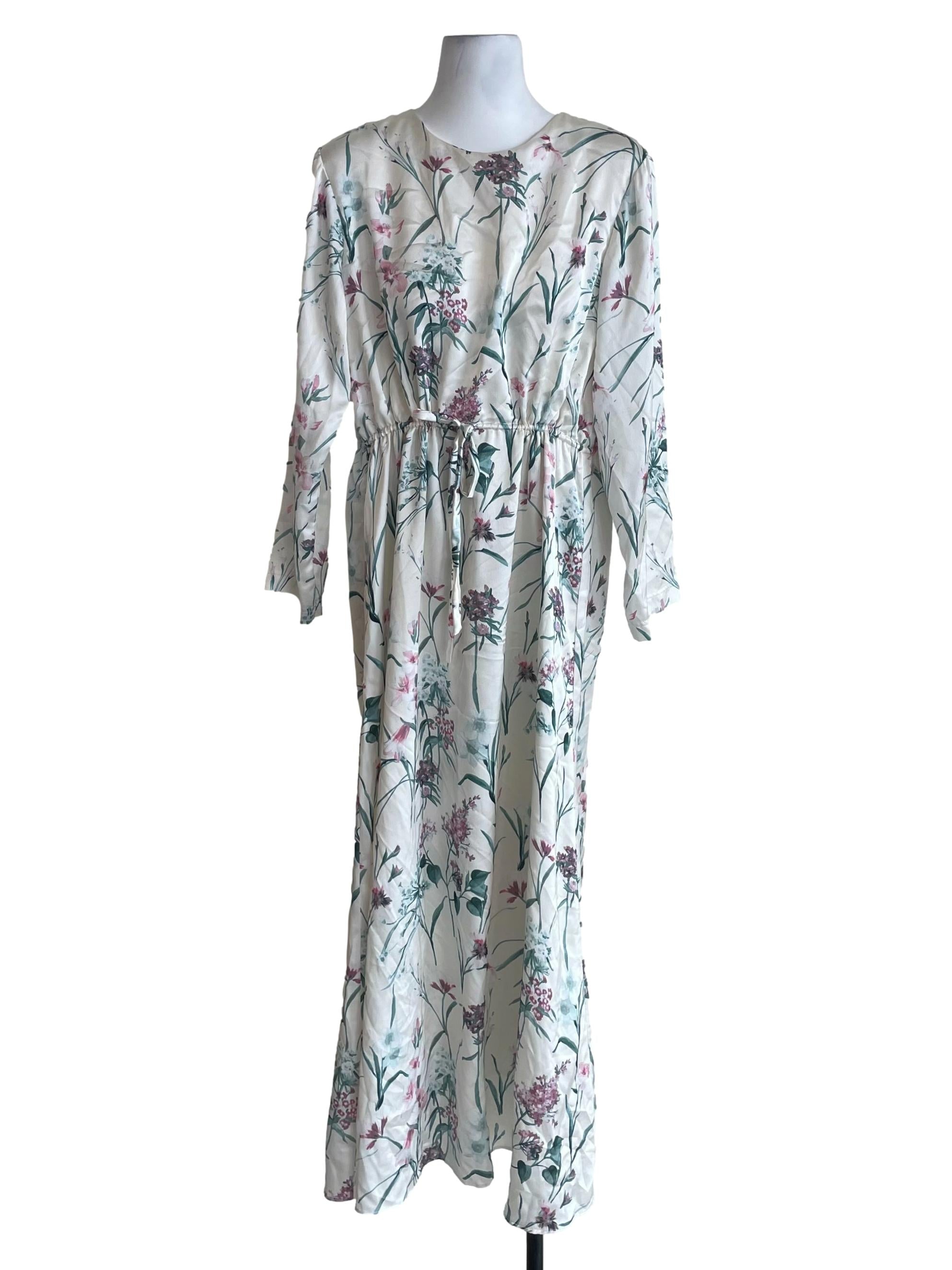 Off White Floral Satin Dress