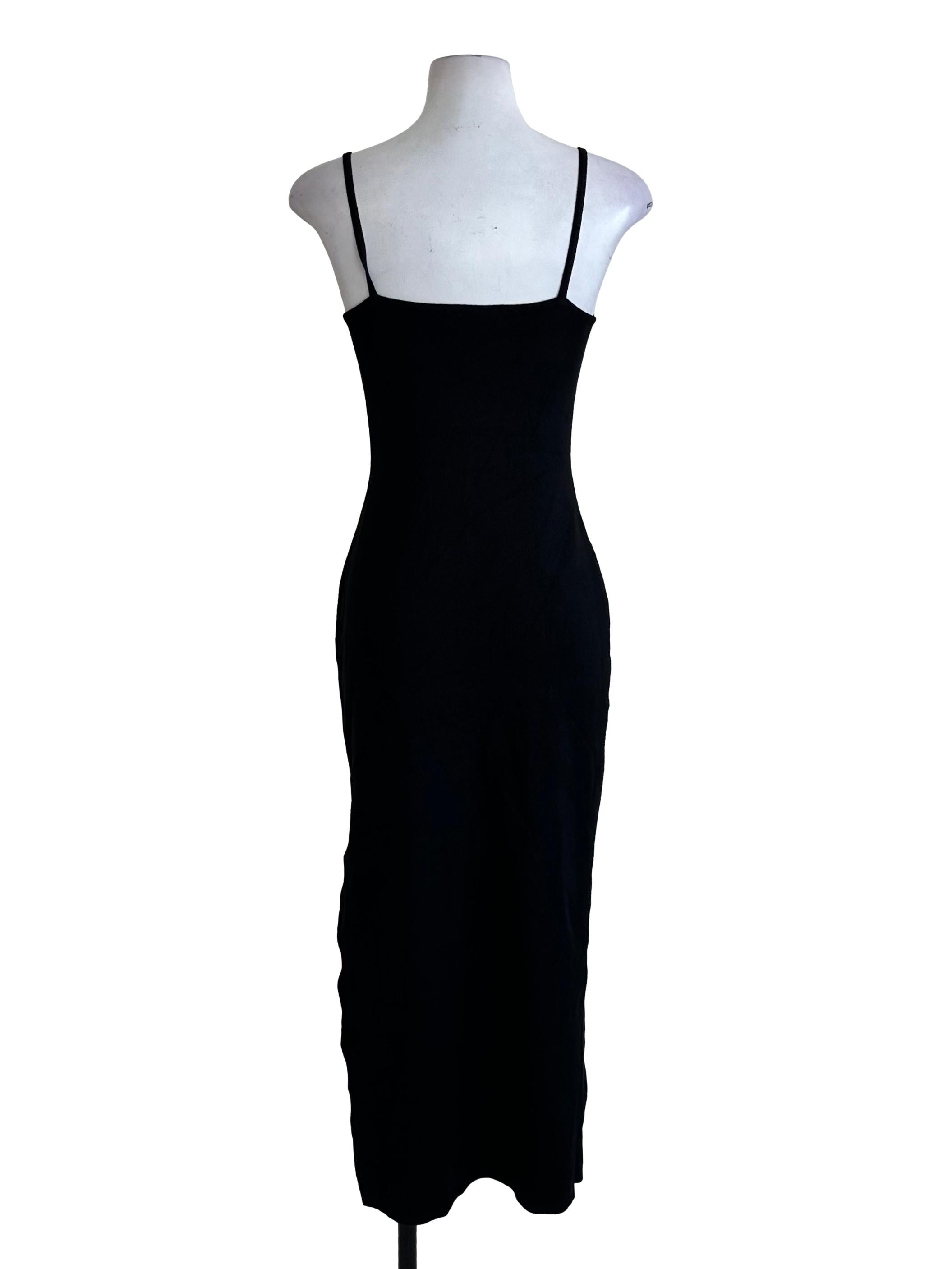 Raven Black Square Neck Bodycon Slit Dress