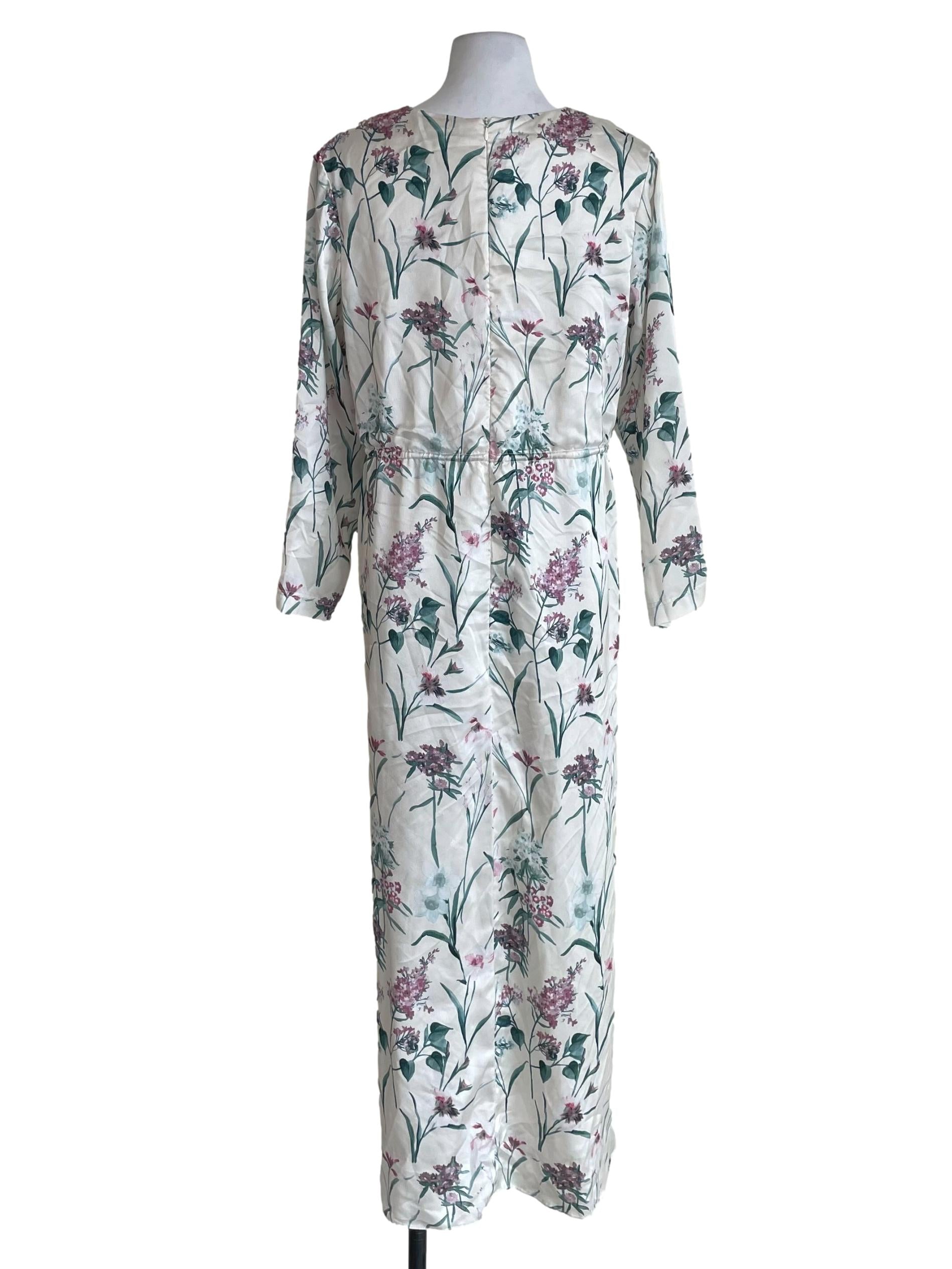 Off White Floral Satin Dress
