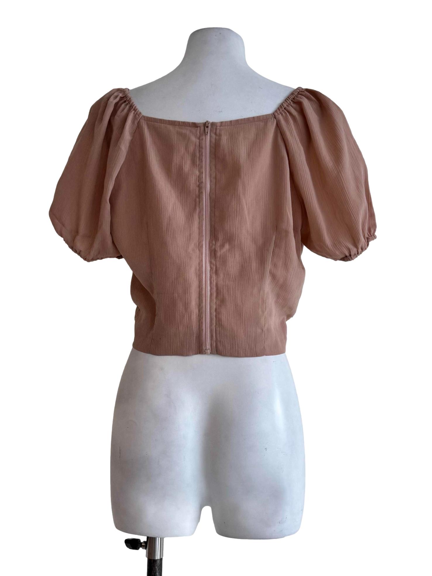 Milky Brown Bubble Sleeve Top