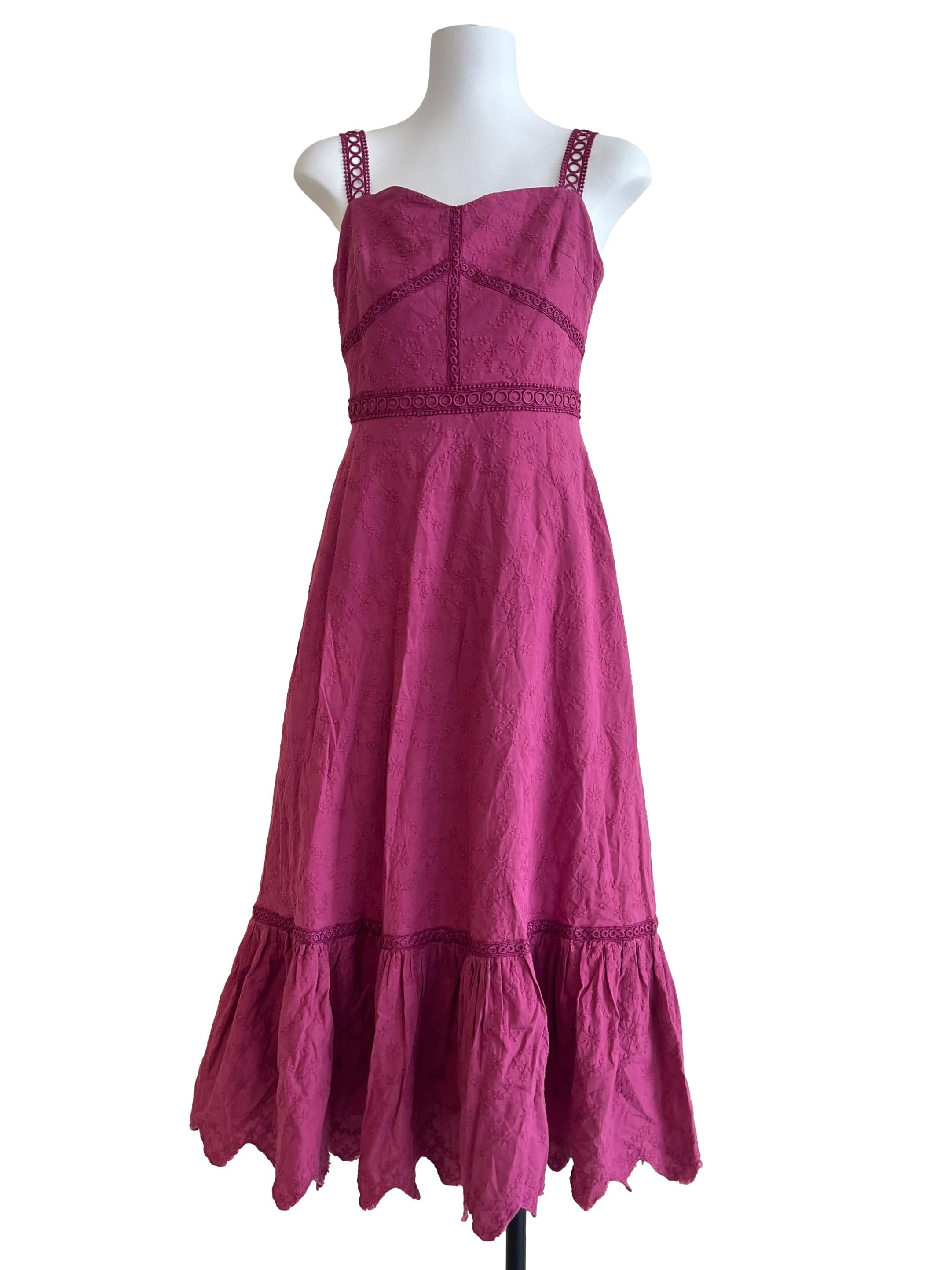Magenta Pink Sweetheart Lace Hem Dress