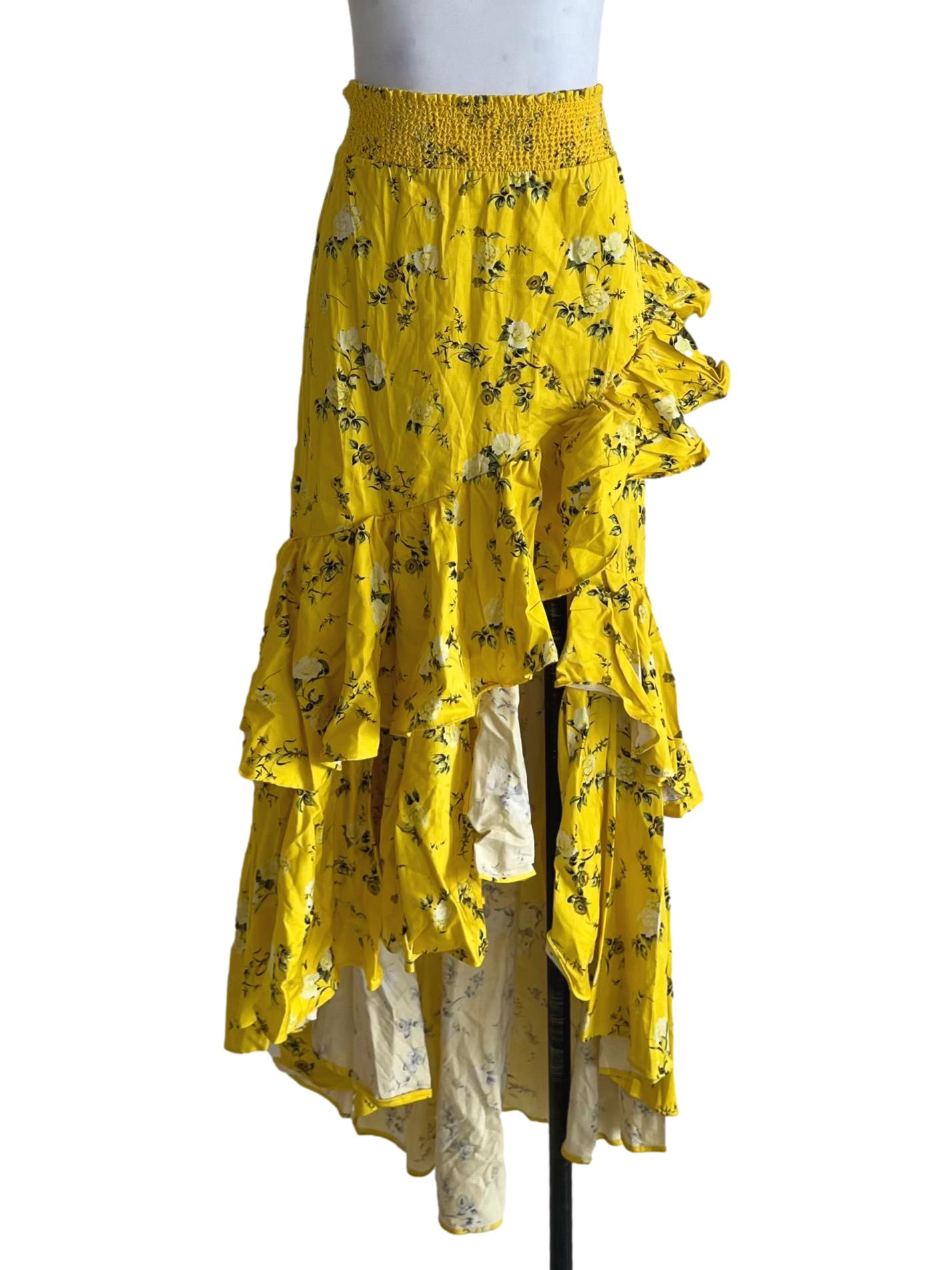 Butter Yellow Floral A-Line Skirt