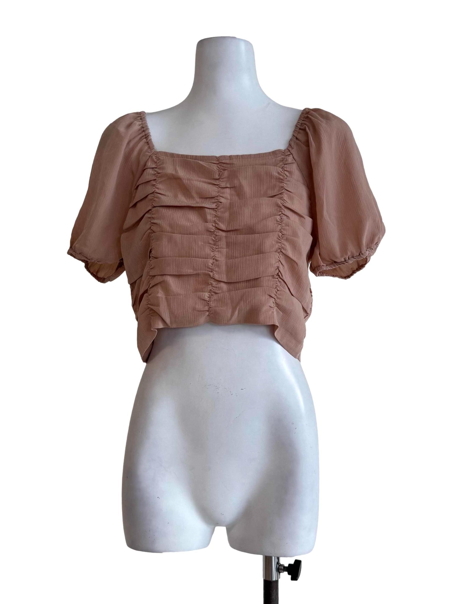 Milky Brown Bubble Sleeve Top